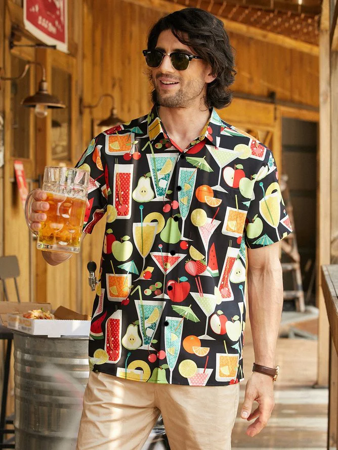 Hardaddy Cocktail Chest Pocket Short Sleeve Hawaiian Shirt