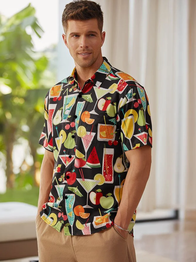 Hardaddy Cocktail Chest Pocket Short Sleeve Hawaiian Shirt