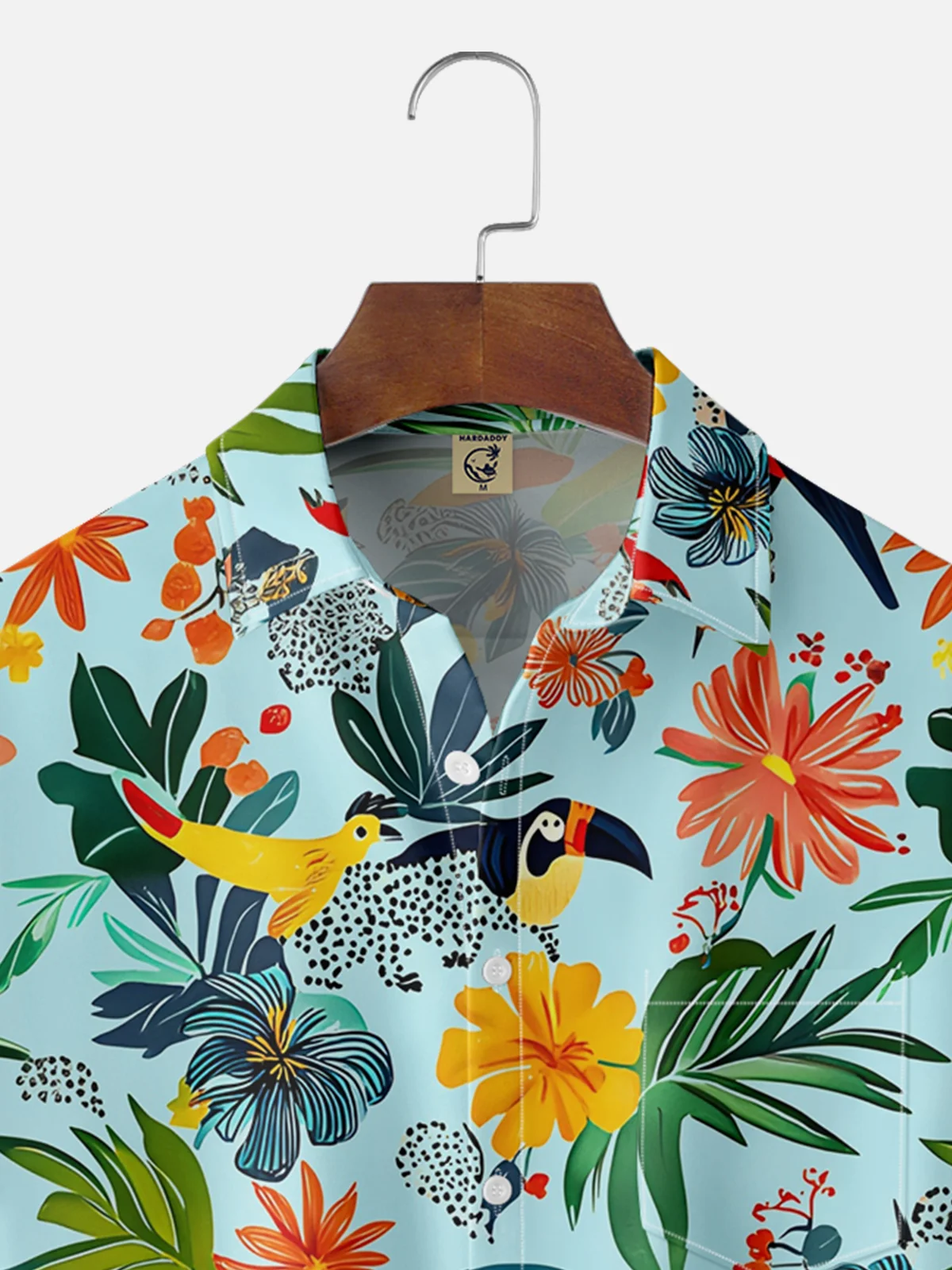 Tall Size Moisture-wicking Tropical Parrots Palm Tree Chest Pocket Hawaiian Shirt