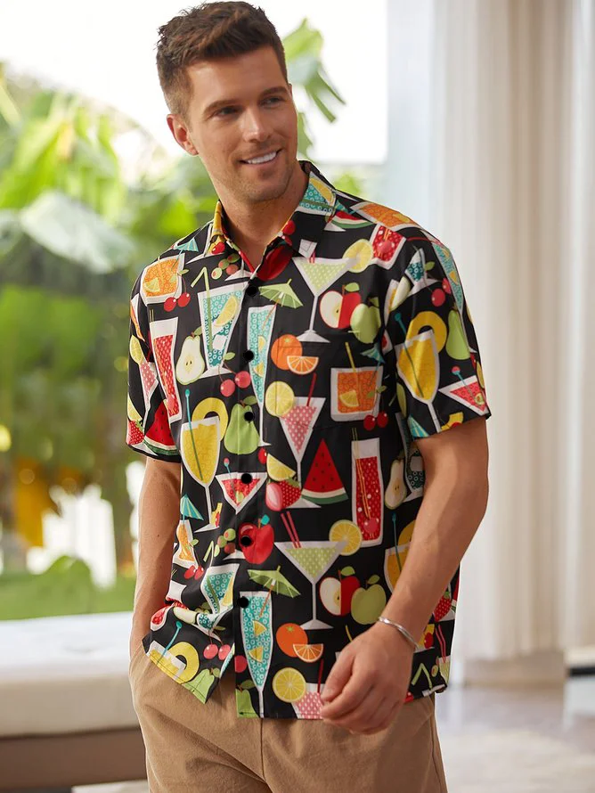 Hardaddy Cocktail Chest Pocket Short Sleeve Hawaiian Shirt