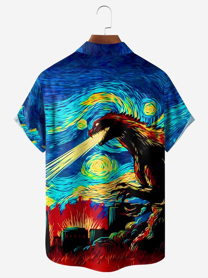 Tall Size Moisture-wicking Movie Monster Chest Pocket Short Sleeve Casual Shirt