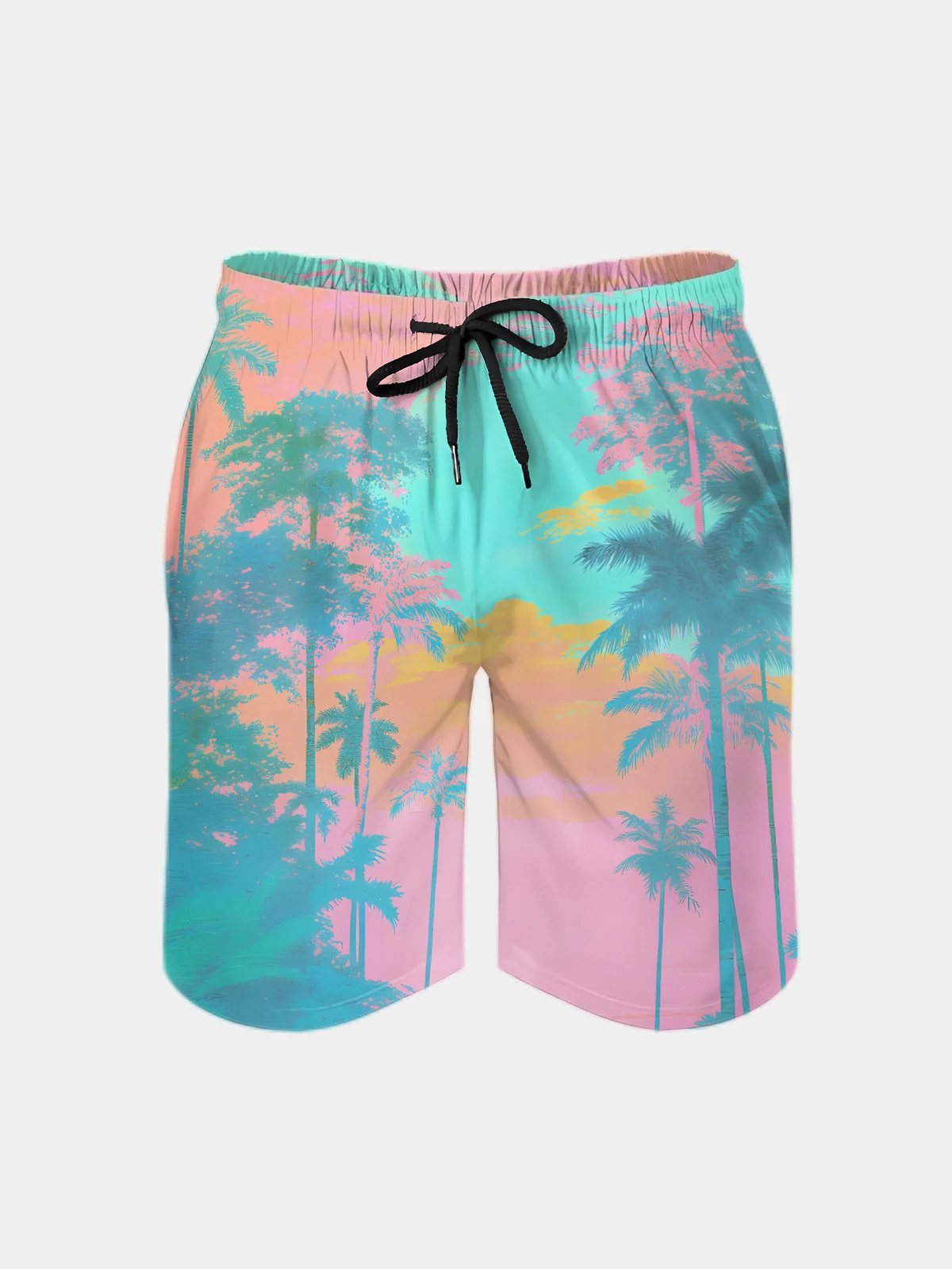 Men's Swim Trunks Hawaiian Tropical Palm Tree Beach Shorts with Pockets