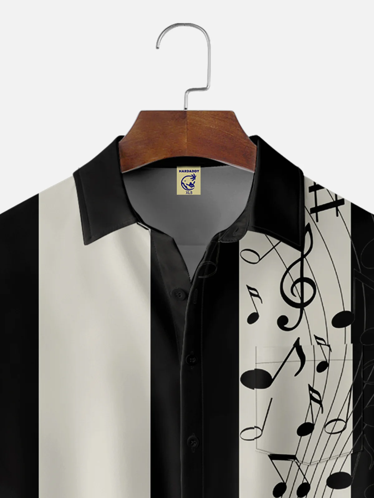 Big Size Moisture-wicking Music Note Chest Pocket Bowling Shirt