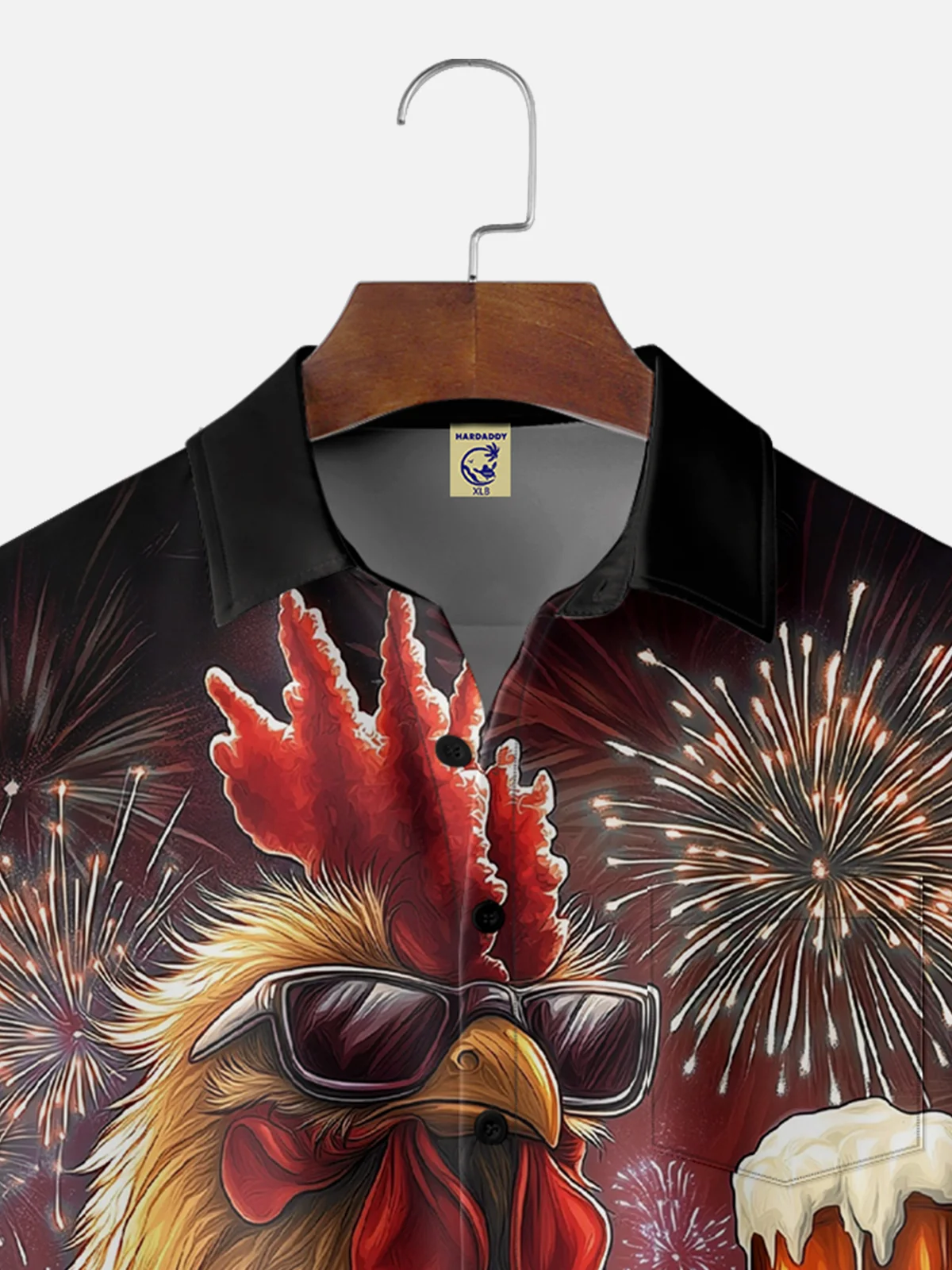 Big Size Moisture-wicking American Flag Chicken Beer National Patriotic Chest Pocket Casual Shirt