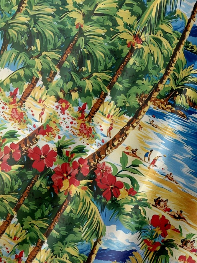 Tall Size Moisture-wicking Palm Tree Chest Pocket Hawaiian Shirt