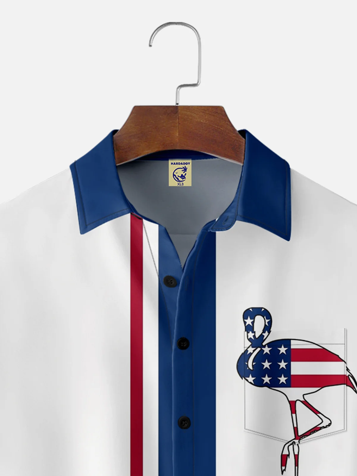 Big Size Moisture-wicking Flamingo Chest Pocket Bowling Shirt
