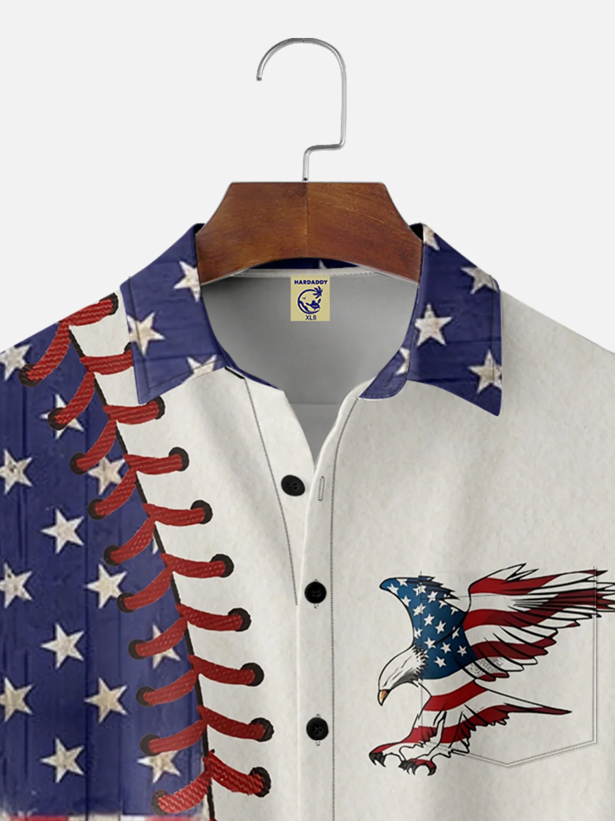Big Size Moisture-wicking American Flag Eagle National Patriotic Chest Pocket Casual Shirt