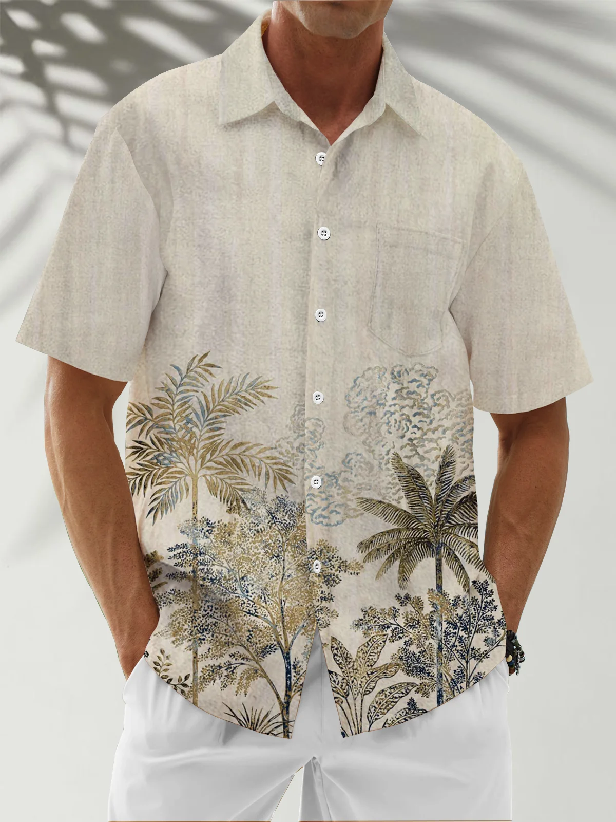 Moisture Wicking Coconut Tree Chest Pocket Hawaiian Shirt