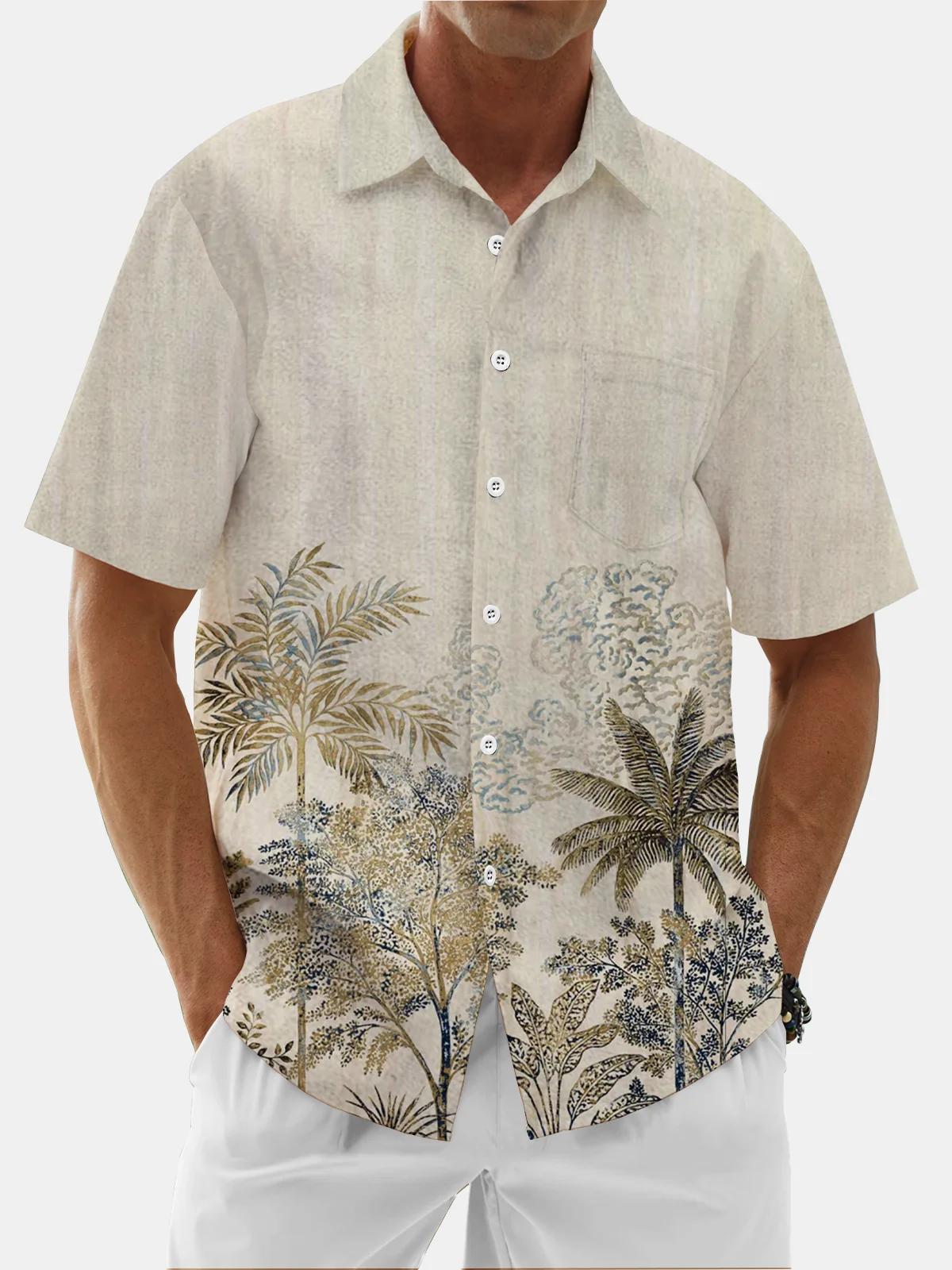 Moisture Wicking Coconut Tree Chest Pocket Hawaiian Shirt
