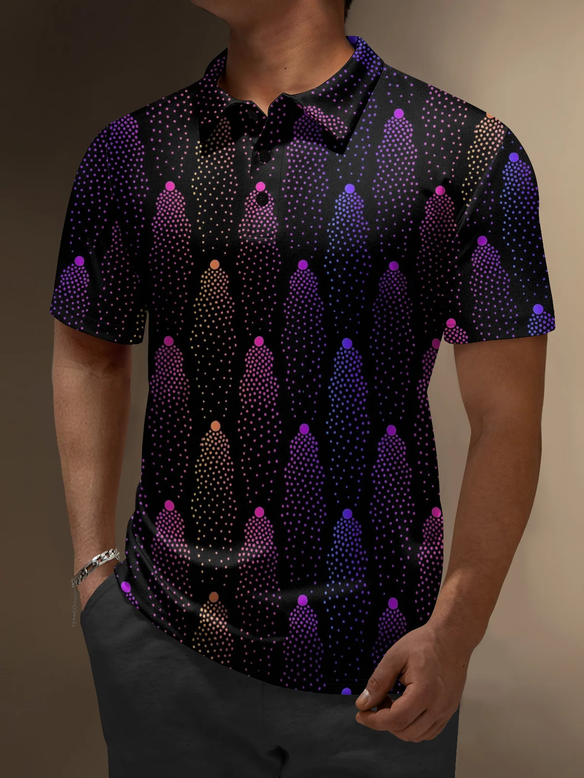 Moisture Wicking 3D Abstract Gradient Color Polka Dot Short Sleeve Golf Polo