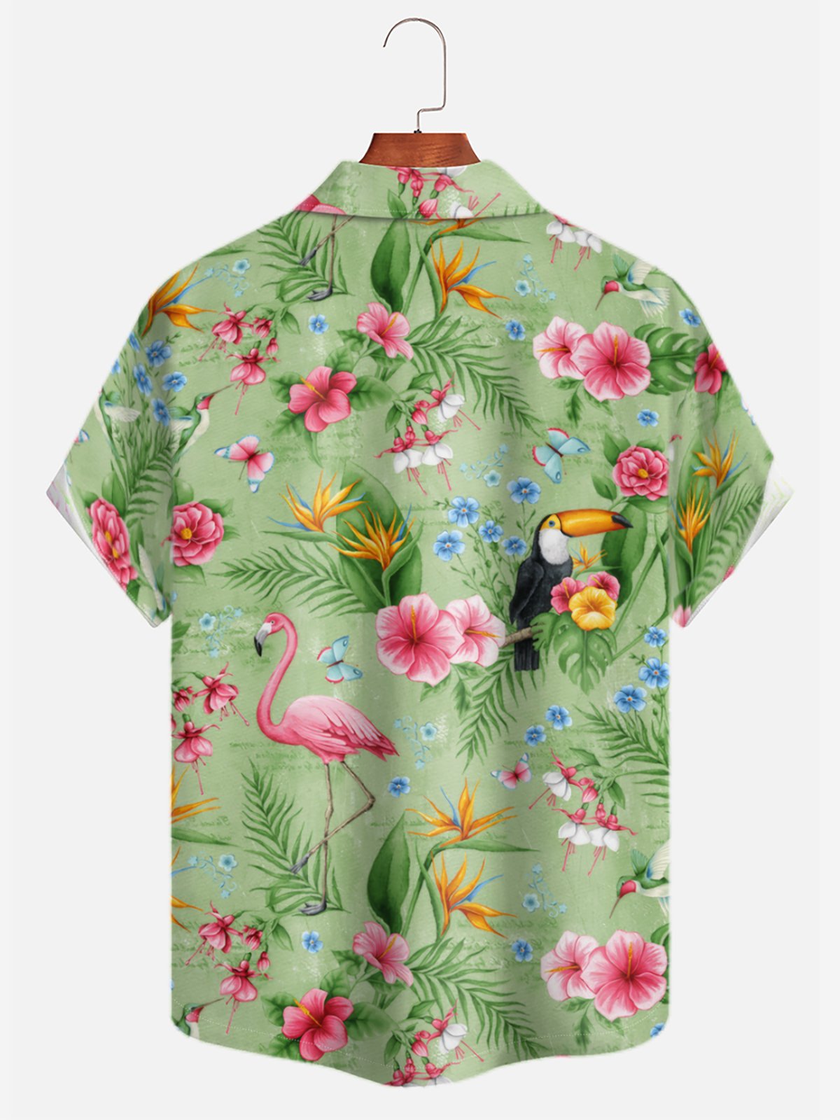 Moisture-wicking Tropical Palm Parrot Flamingo Floral Aloha Shirt