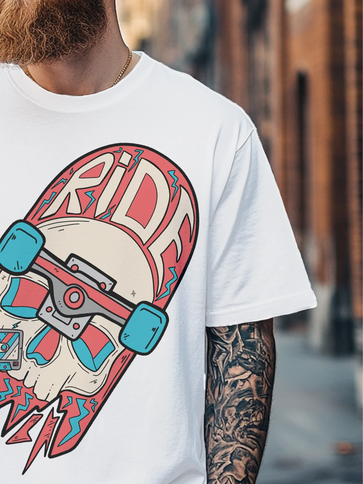 Hardaddy x Stephen Wade Men's Skeleton Fun Skateboard Fitted T-shirts
