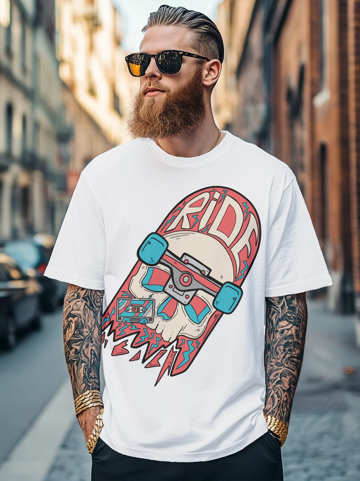 Hardaddy x Stephen Wade Men's Skeleton Fun Skateboard Fitted T-shirts