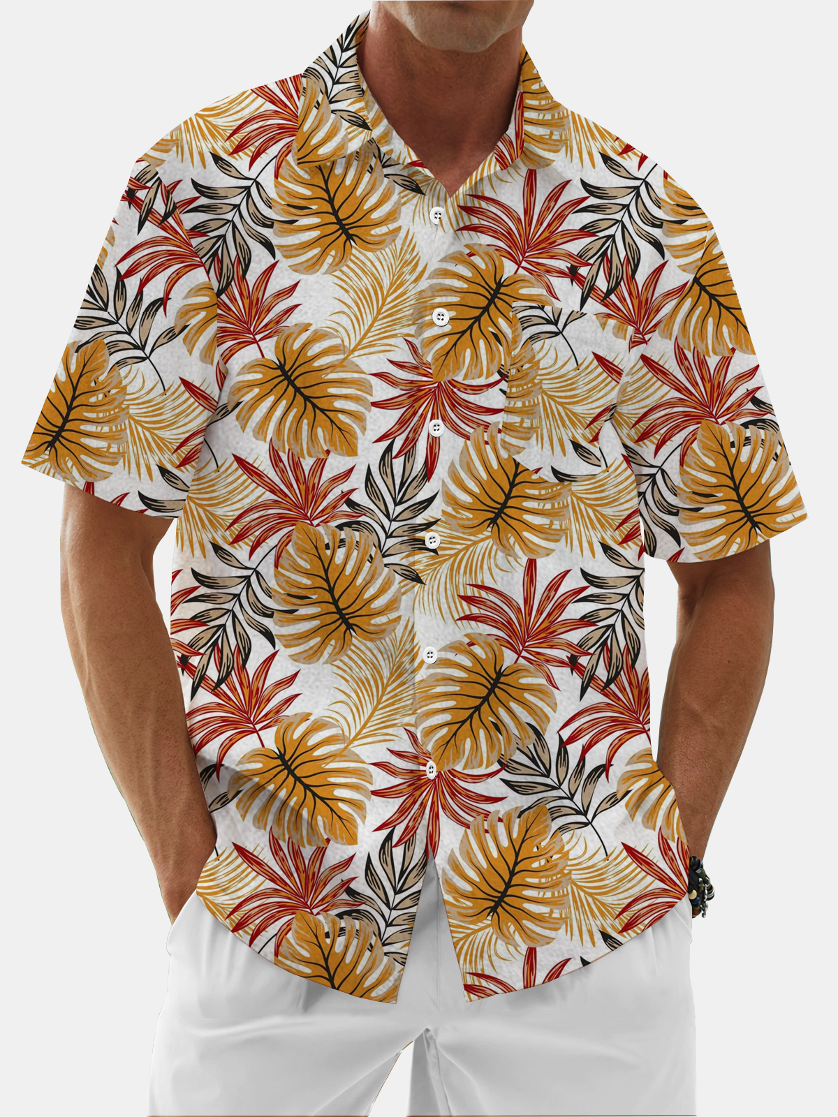 Moisture Wicking Botanical Floral Chest Pocket Hawaiian Shirt