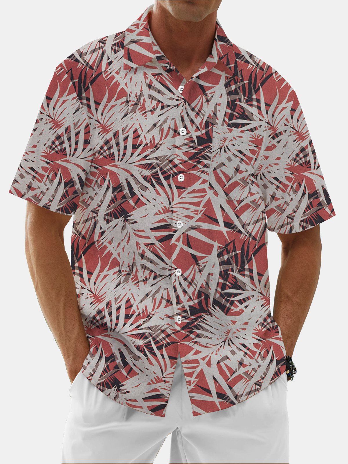 Moisture Wicking Tropical Chest Pocket Hawaiian Shirt