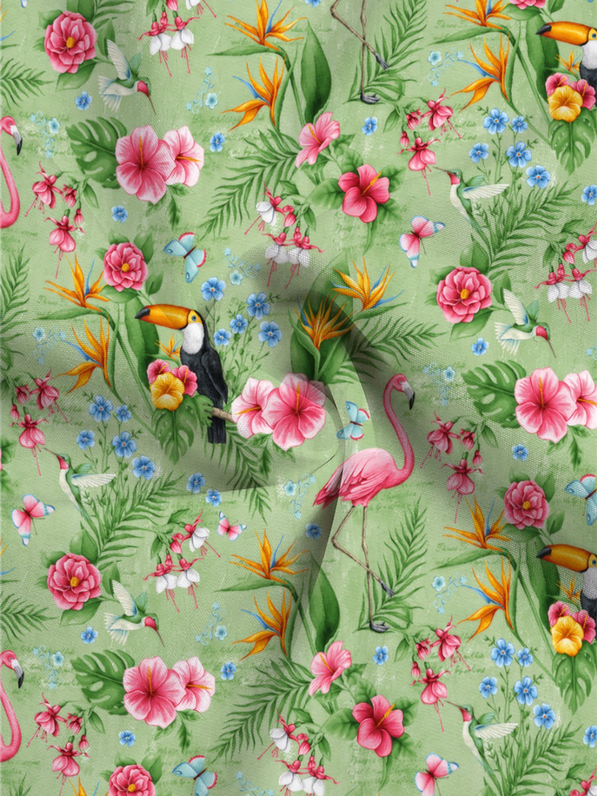 Moisture-wicking Tropical Palm Parrot Flamingo Floral Aloha Shirt