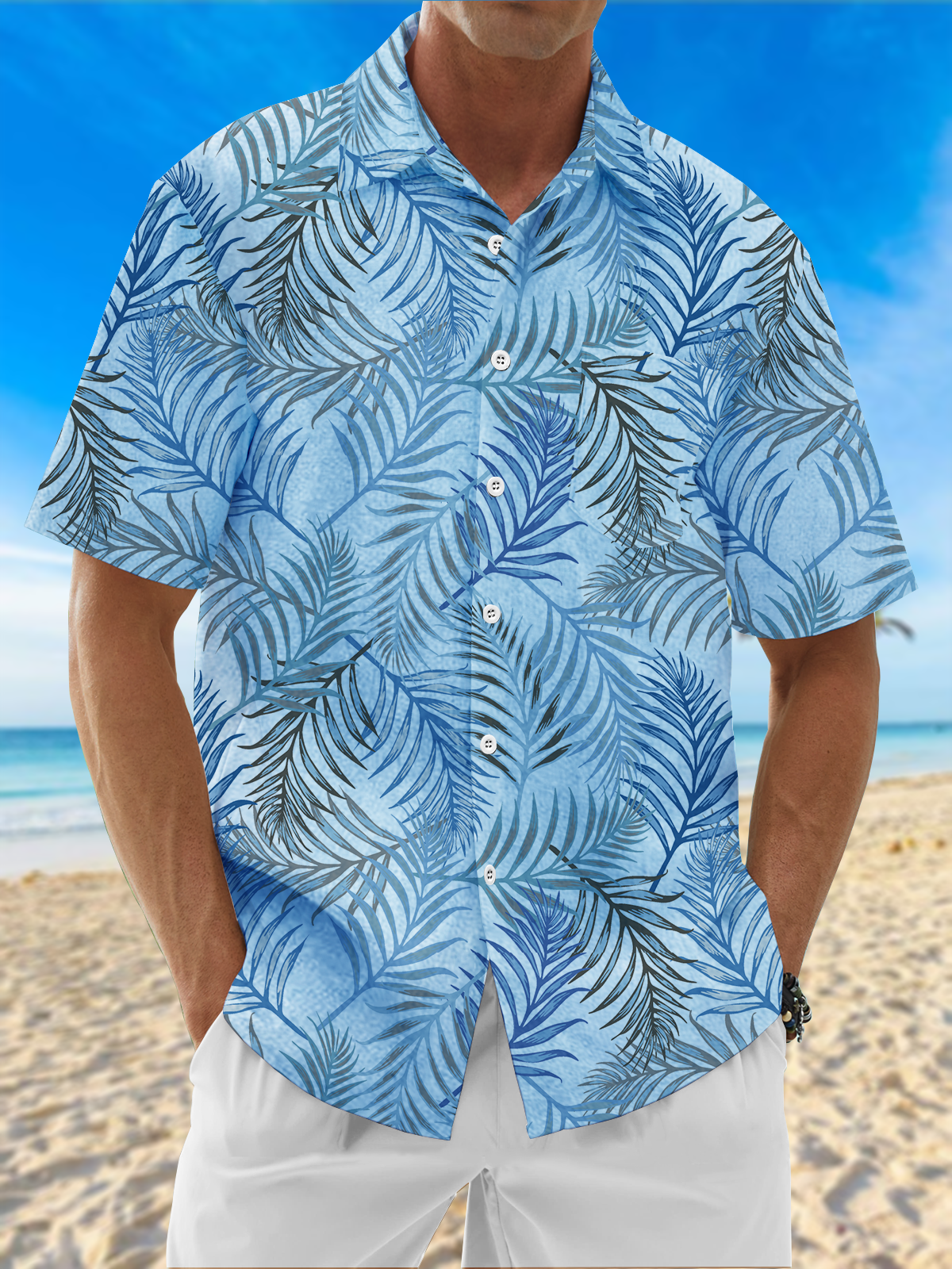 Moisture Wicking Tropical Chest Pocket Hawaiian Shirt