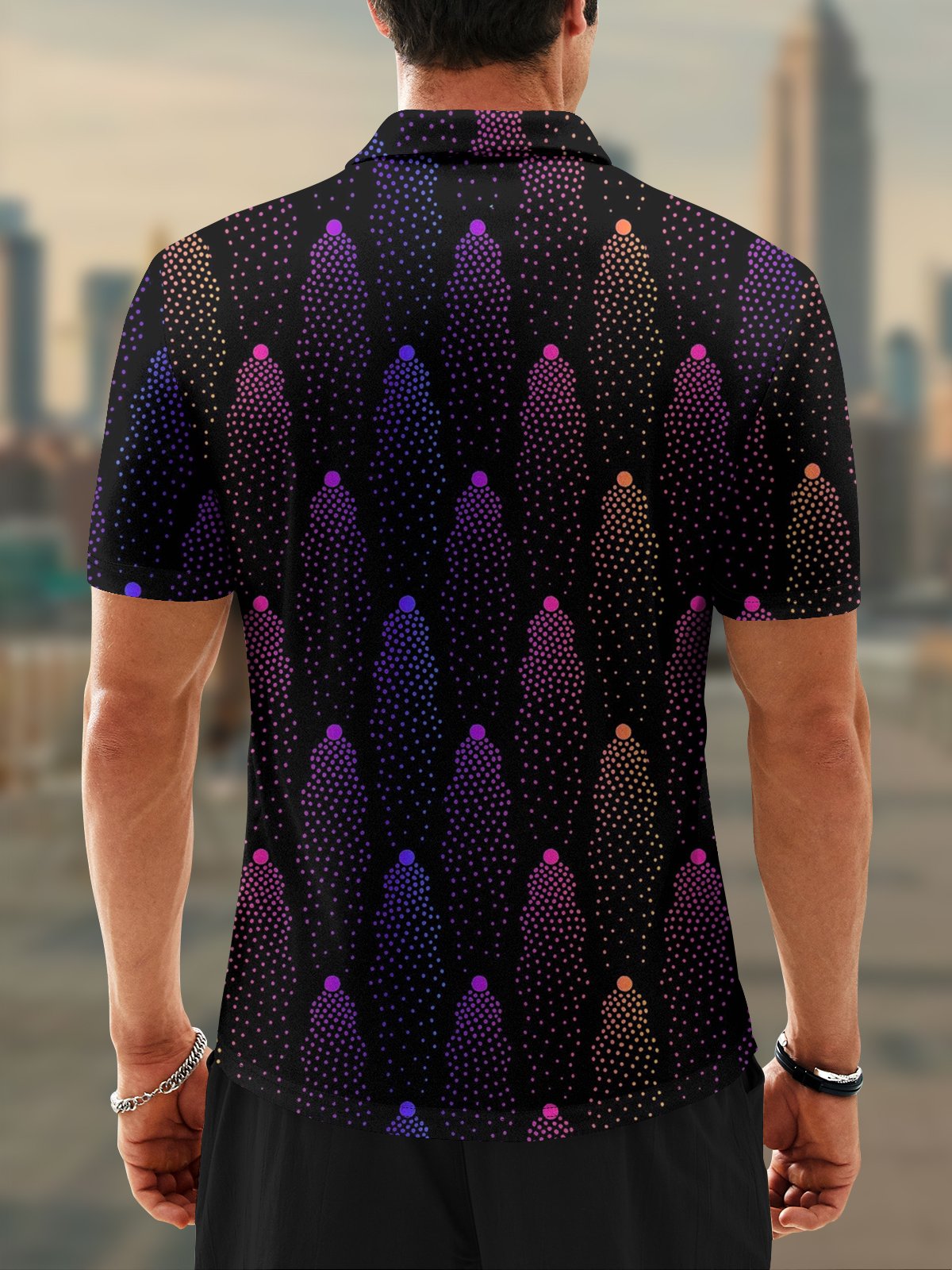 Moisture Wicking 3D Abstract Gradient Color Polka Dot Short Sleeve Golf Polo