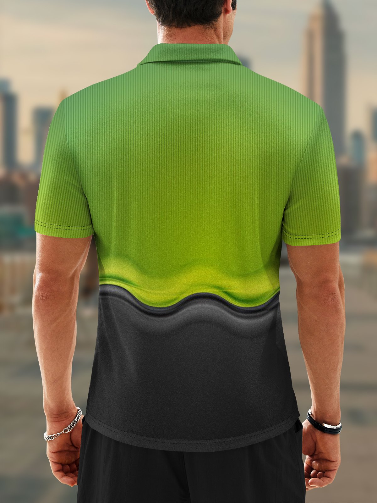 Moisture Wicking 3D Abstract Gradient Color Stripes Short Sleeve Golf Polo