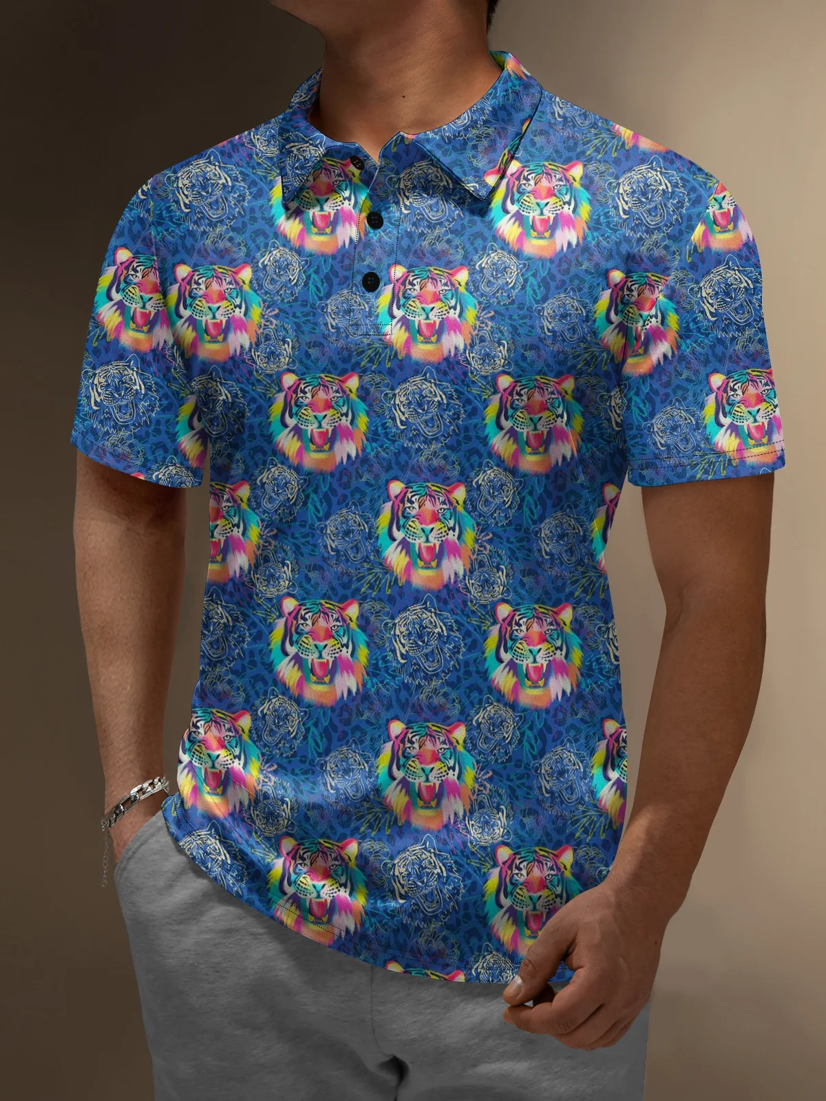Moisture Wicking Gradient Tiger Short Sleeve Golf Polo