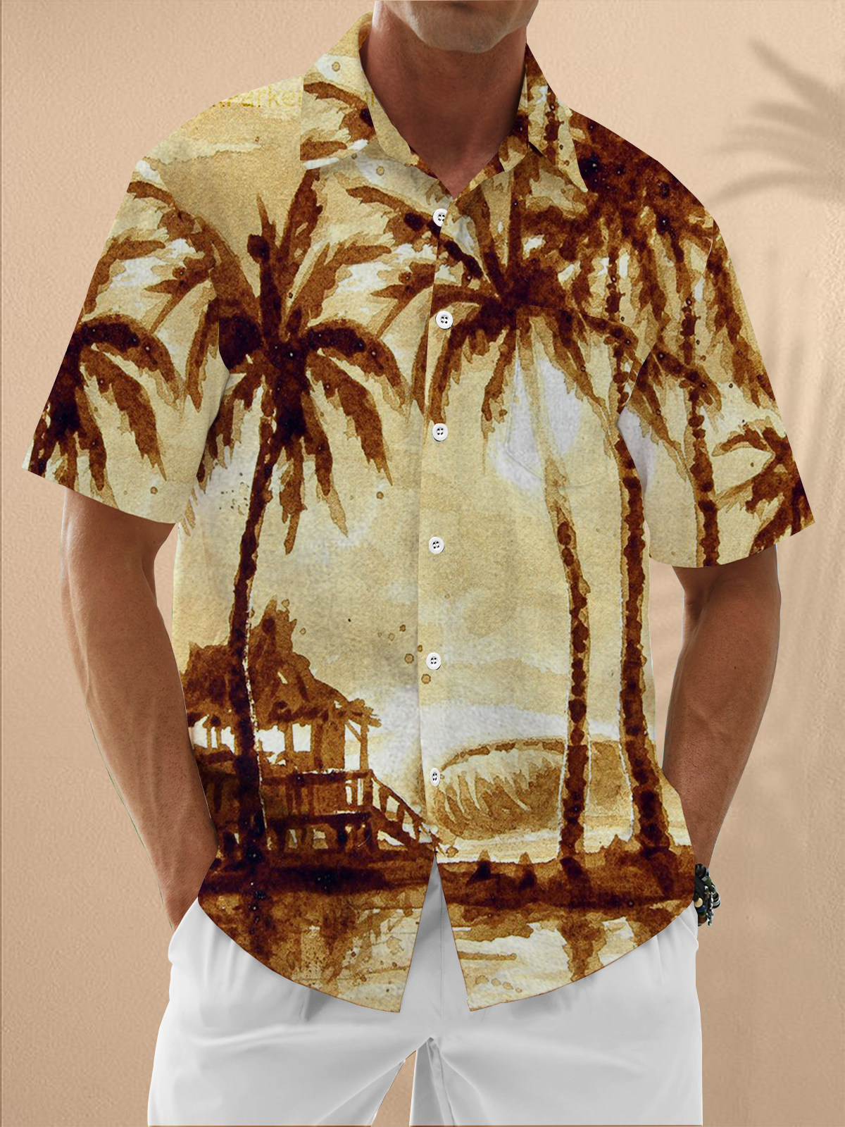Moisture Wicking Coconut Tree Chest Pocket Hawaiian Shirt