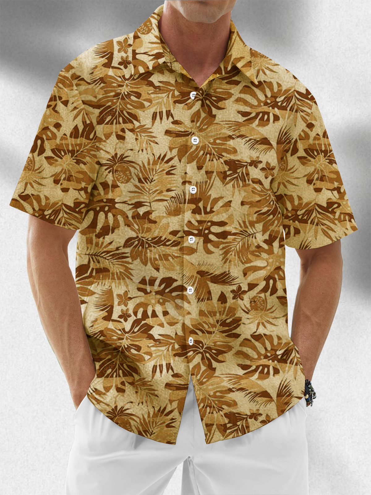 Moisture Wicking Botanical Floral Chest Pocket Hawaiian Shirt