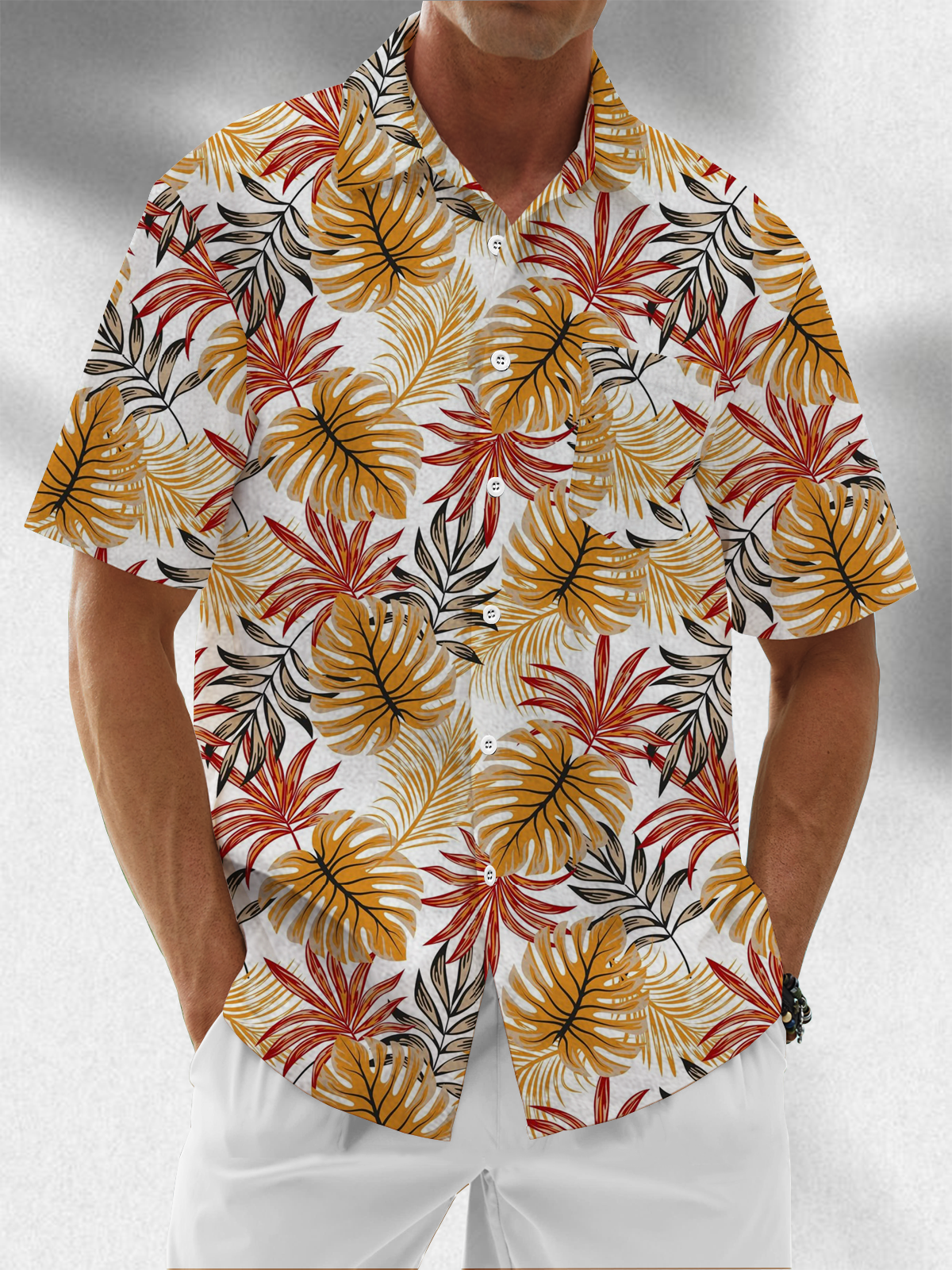 Moisture Wicking Botanical Floral Chest Pocket Hawaiian Shirt