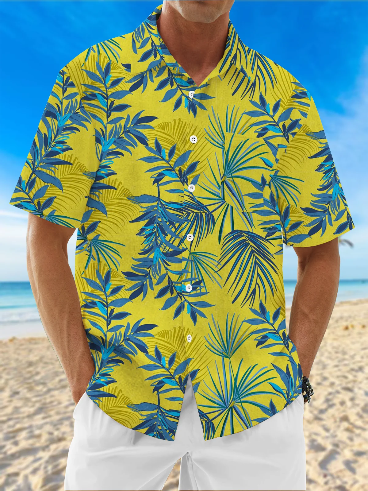 Moisture Wicking Botanical Floral Chest Pocket Hawaiian Shirt