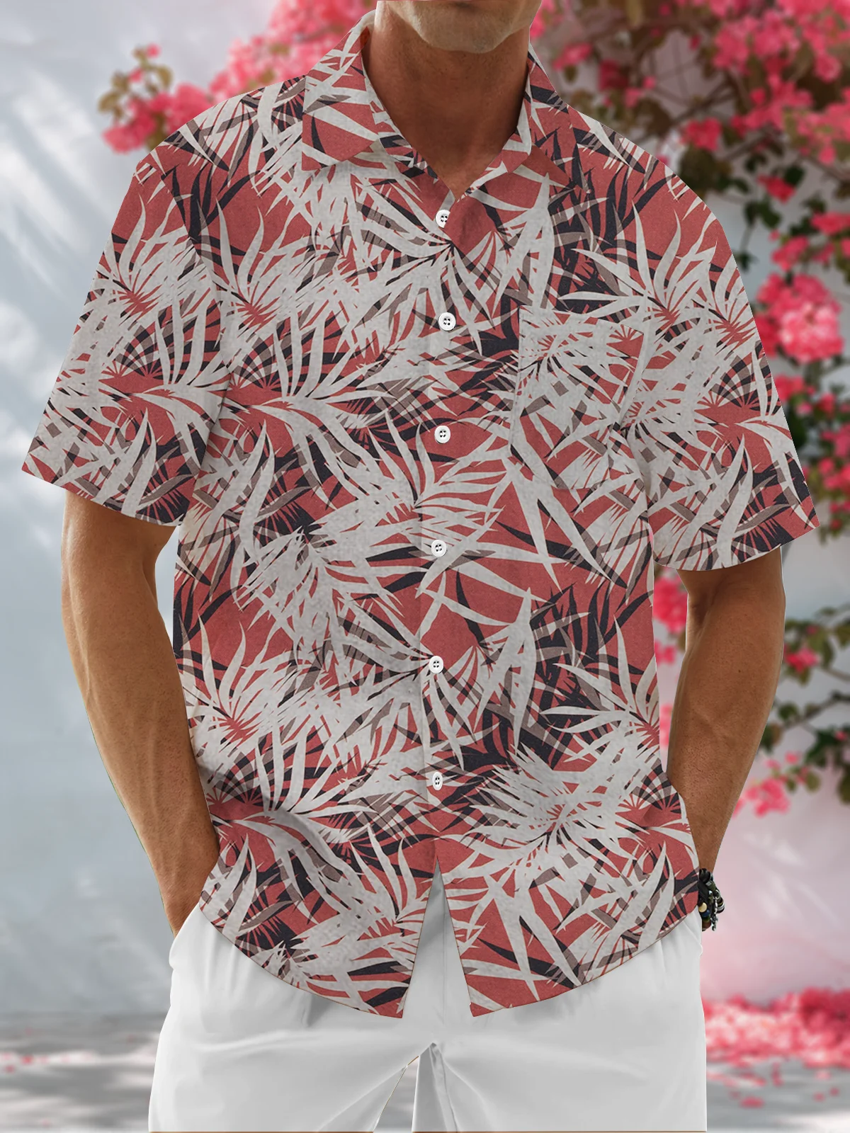 Moisture Wicking Tropical Chest Pocket Hawaiian Shirt