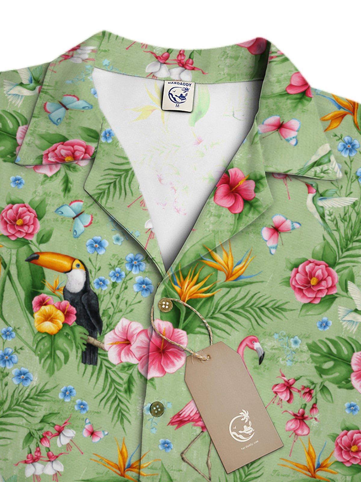 Moisture-wicking Tropical Palm Parrot Flamingo Floral Aloha Shirt