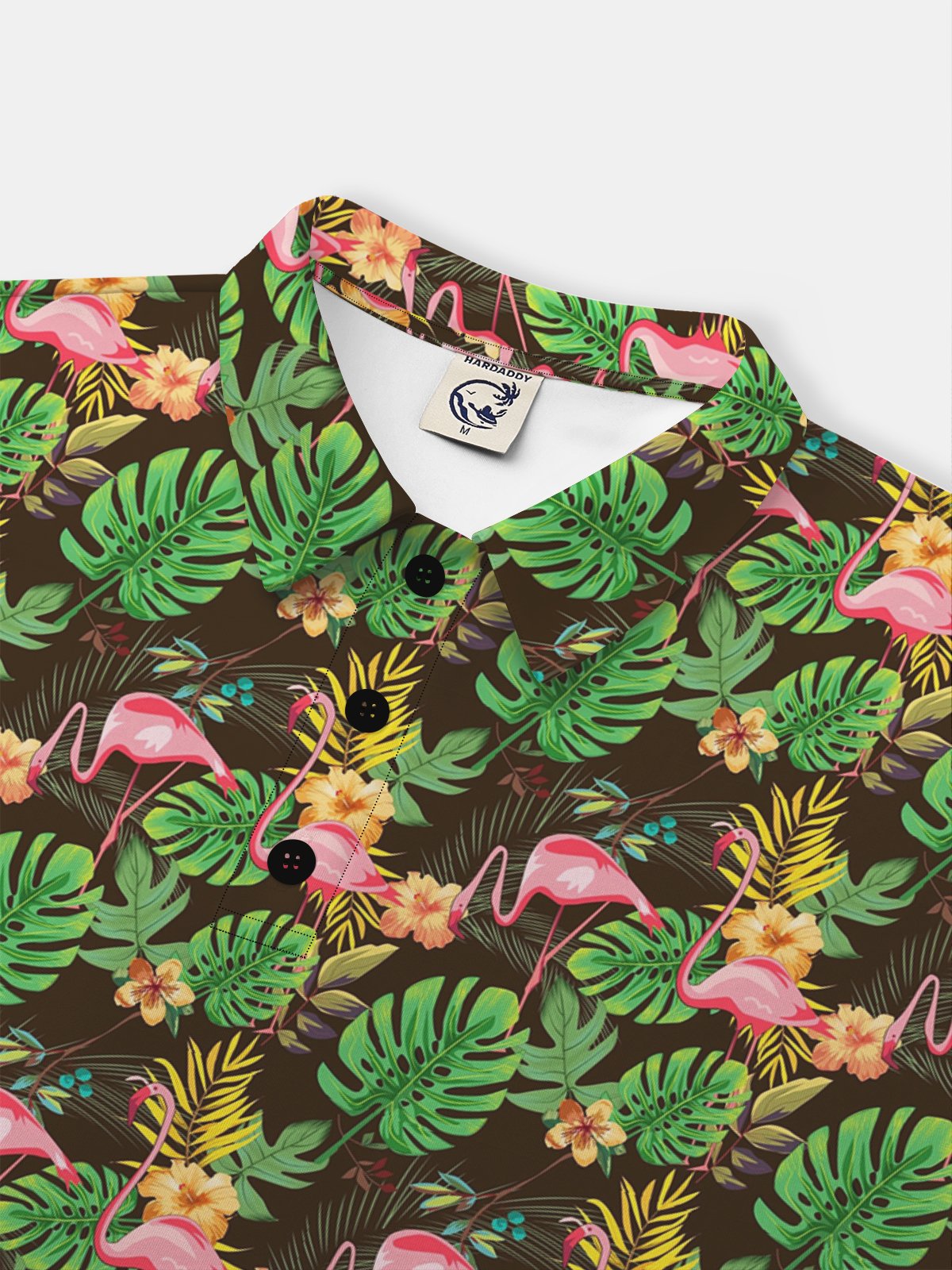 Moisture Wicking Tropical Plants Palm Leaves Flamingo Short Sleeve Golf Polo