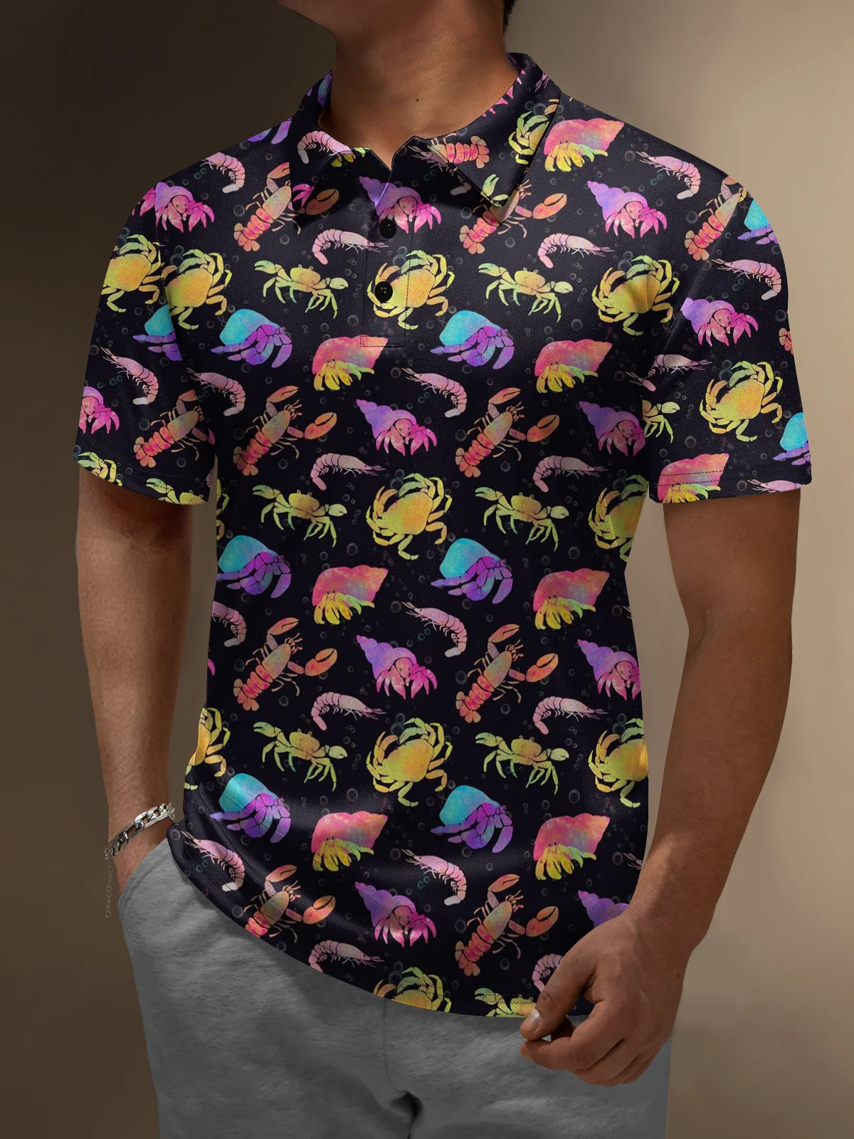 Moisture Wicking Ombre Crab Lobster Short Sleeve Golf Polo