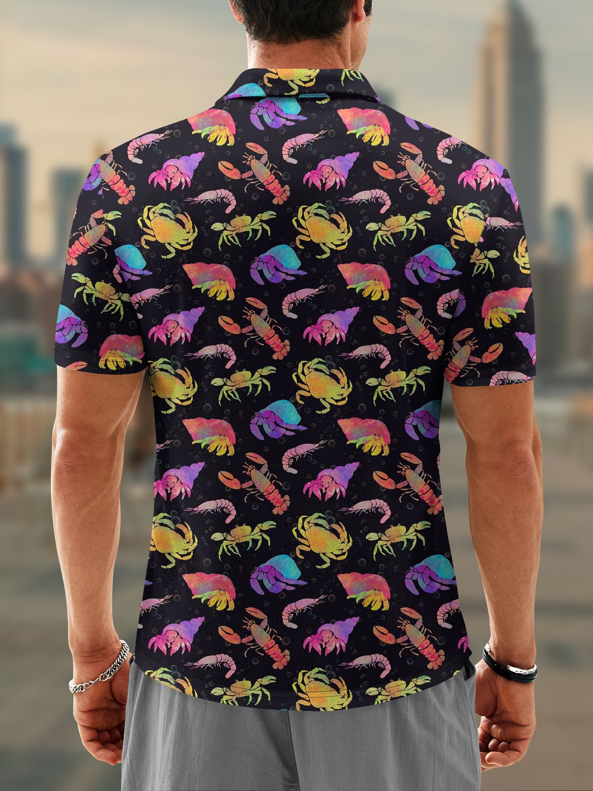 Moisture Wicking Ombre Crab Lobster Short Sleeve Golf Polo