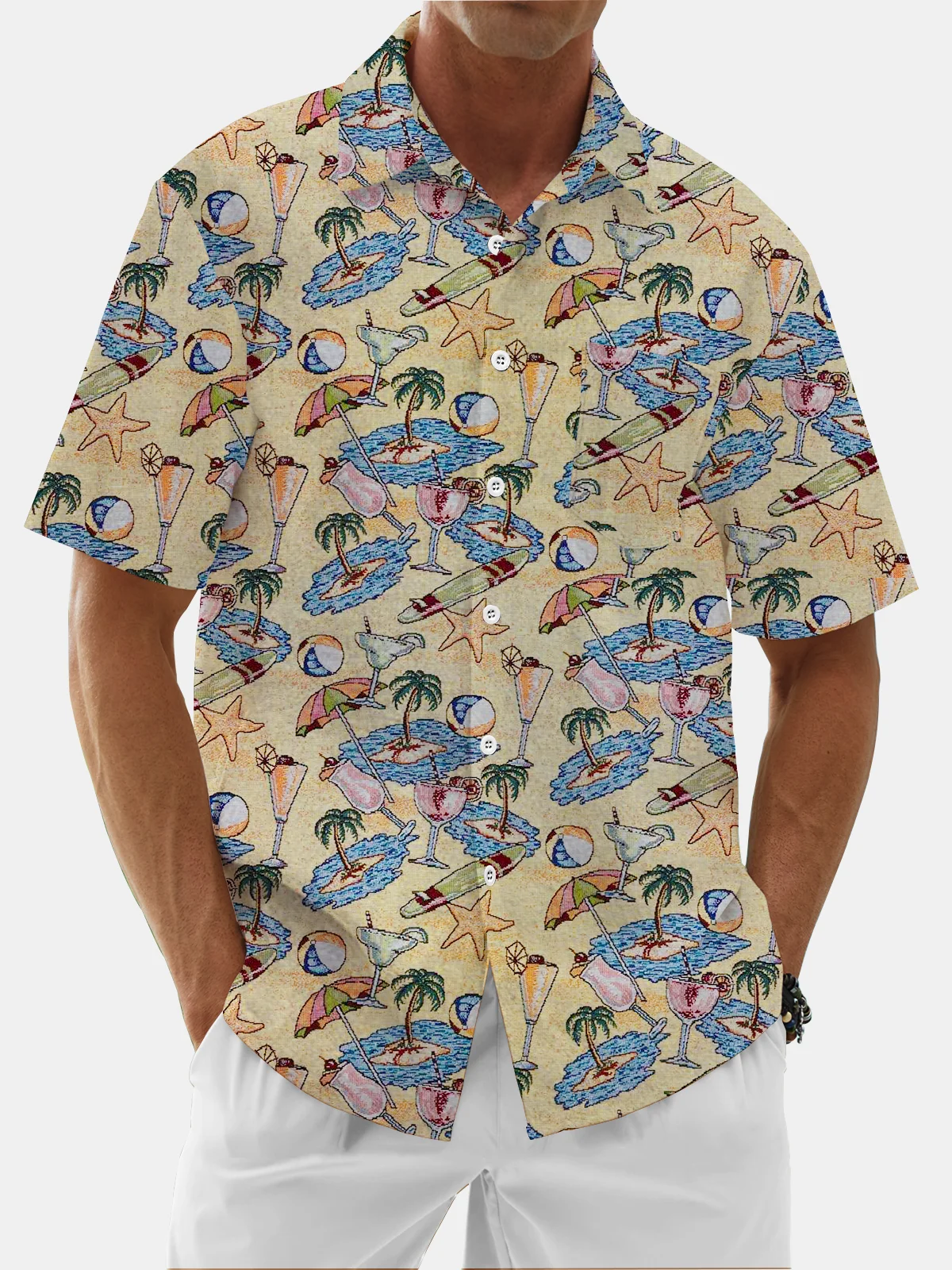 Moisture Wicking Tropical Plants Flamingo Chest Pocket Hawaiian Shirt