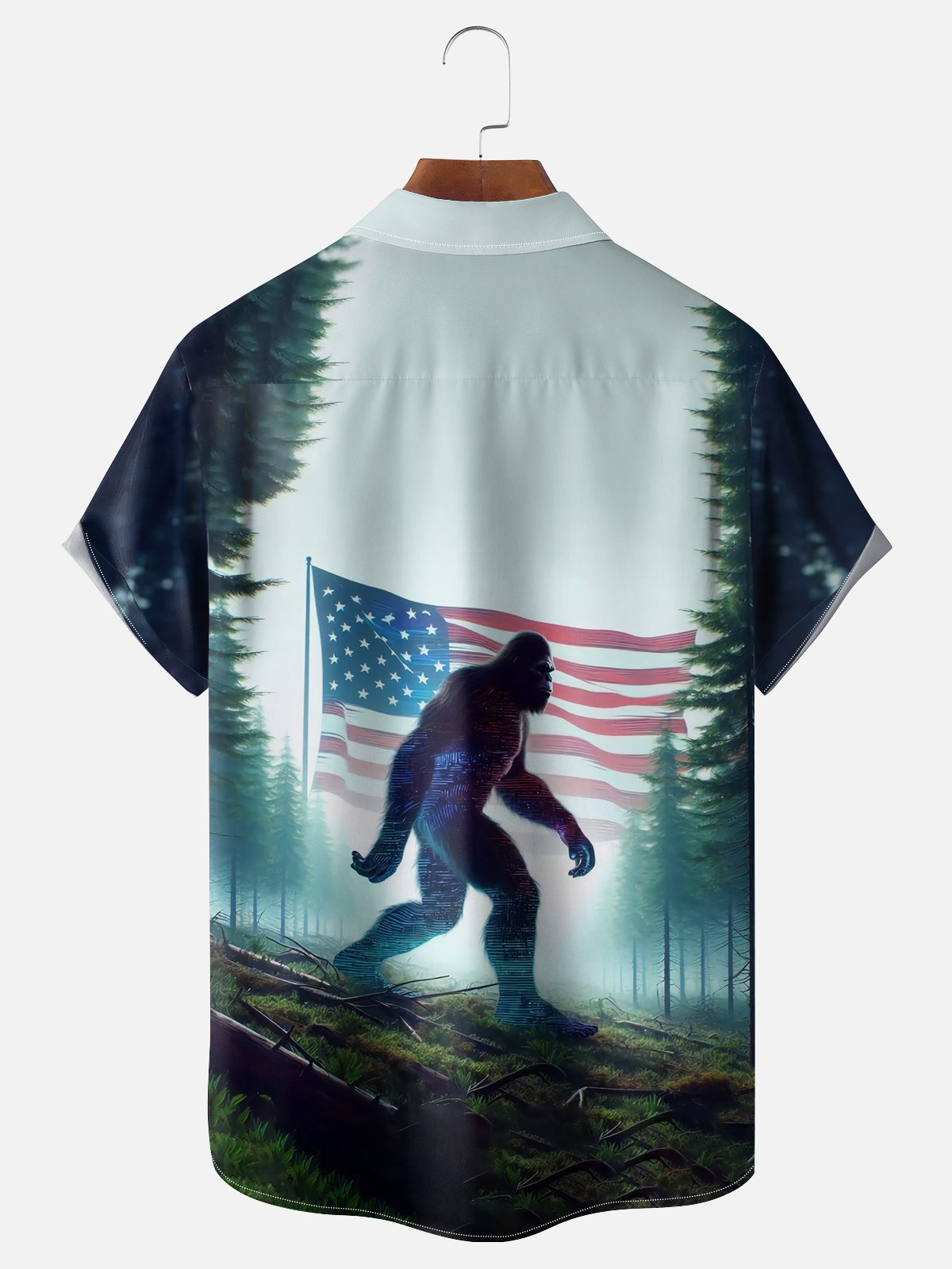 Moisture-wicking Bigfoot American Flag Chest Pocket Natioanal Patriotic Shirt