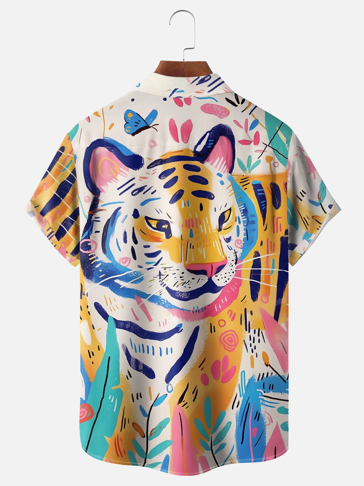 Moisture-wicking Abstract Young Tiger Painting Chest Pocket Casual Shirt