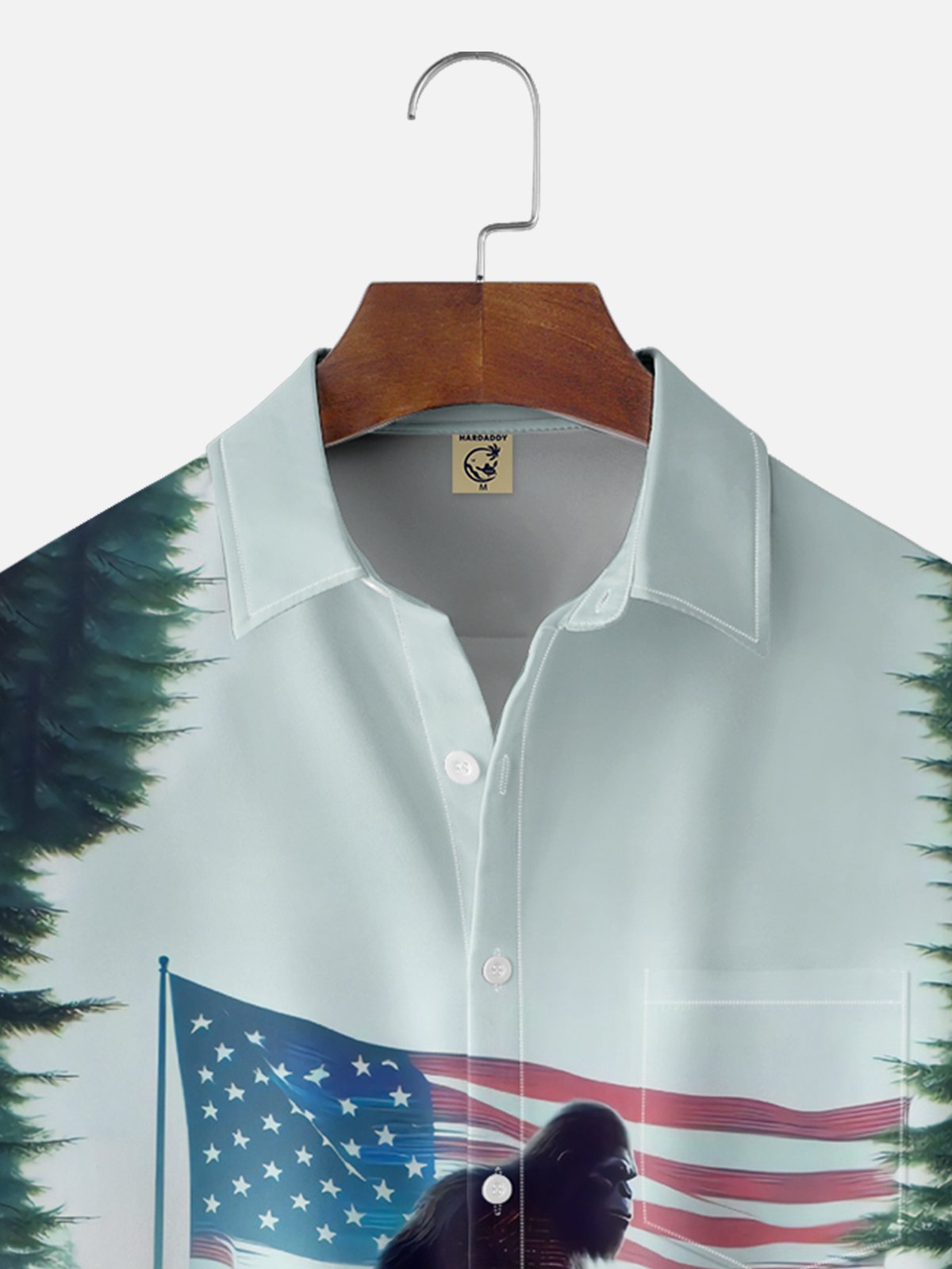 Moisture-wicking Bigfoot American Flag Chest Pocket Natioanal Patriotic Shirt