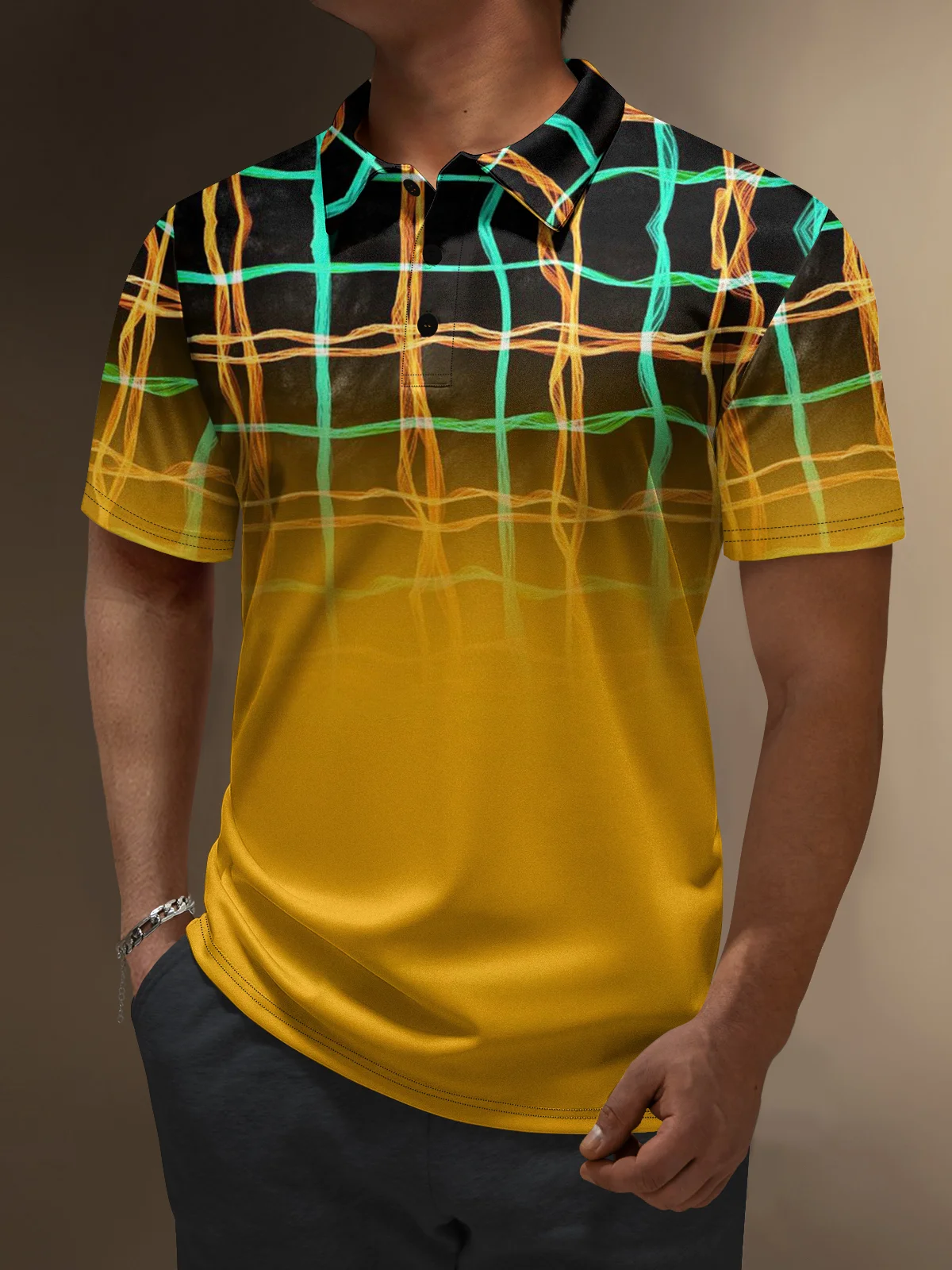 Moisture Wicking 3D Abstract Gradient Color Geometric Short Sleeve Golf Polo