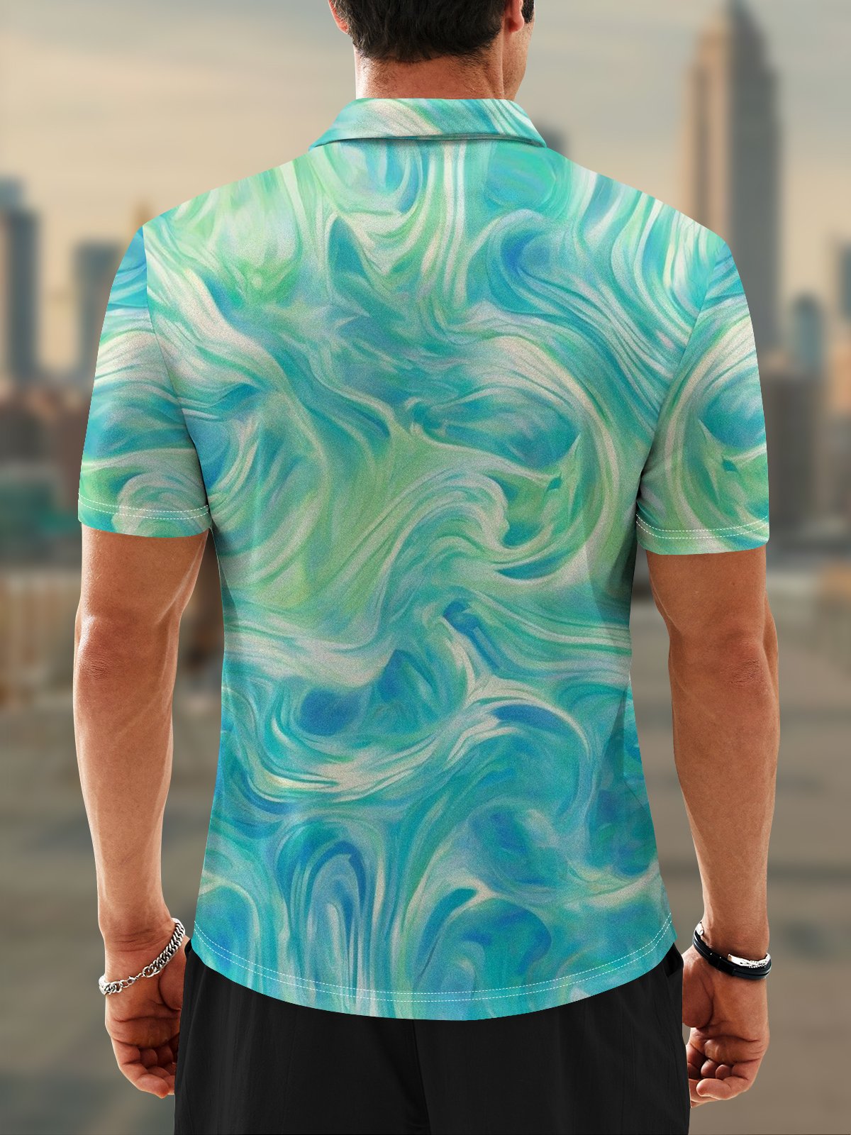 Moisture Wicking 3D Abstract Gradient Stripes Short Sleeve Golf Polo