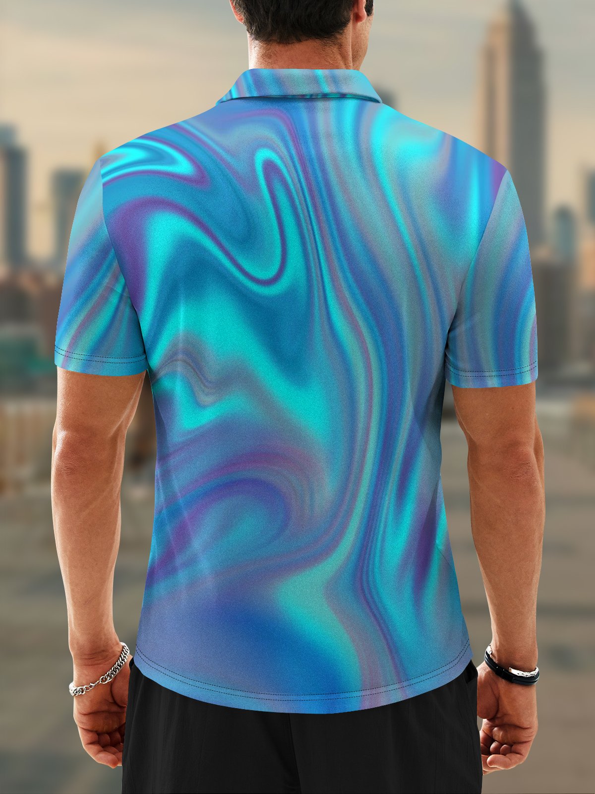 Moisture Wicking 3D Gradient Abstract Stripes Short Sleeve Golf Polo