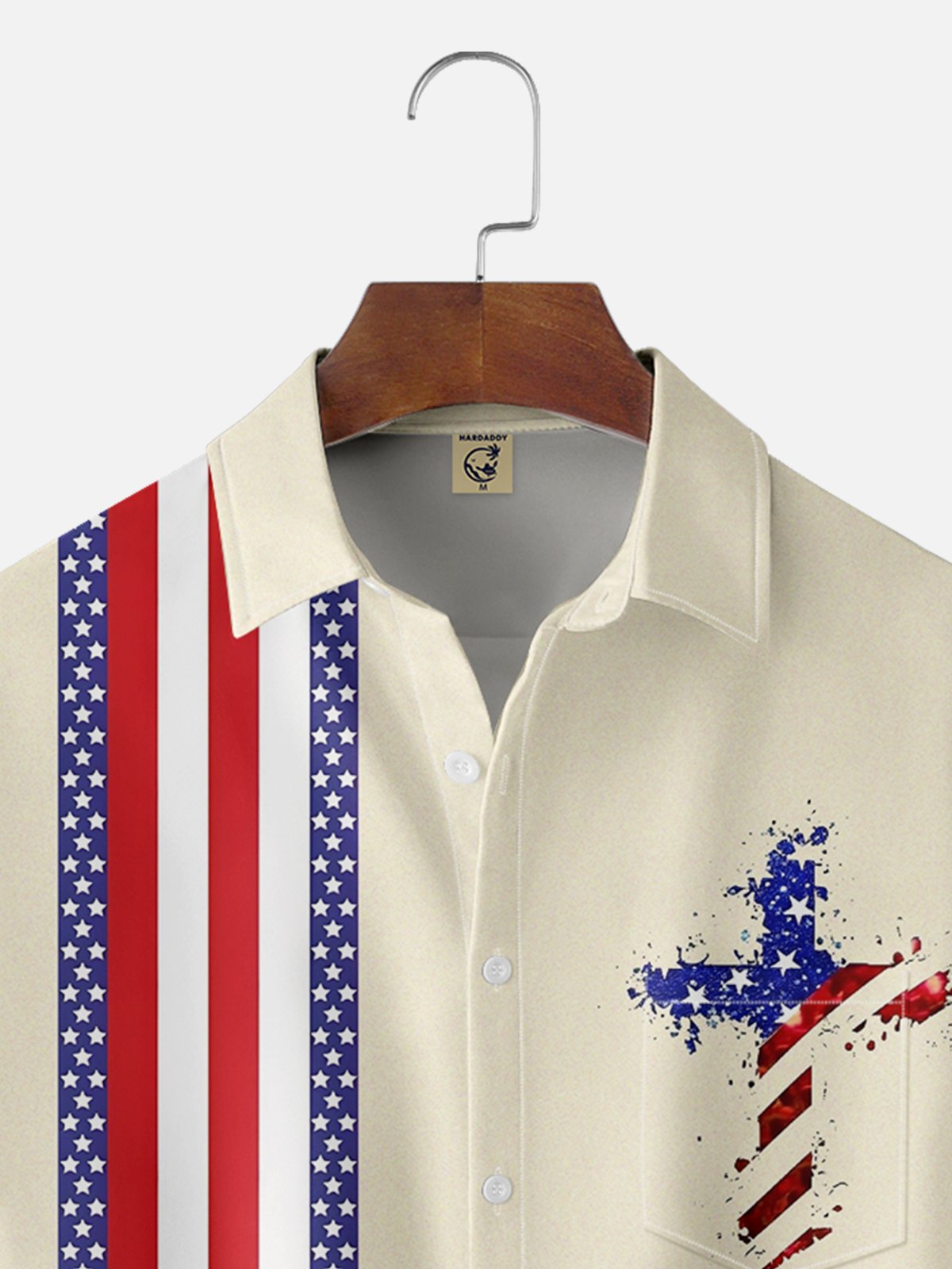 Moisture-wicking American Flag Cross Independence Day Chest Pocket Bowling Shirt