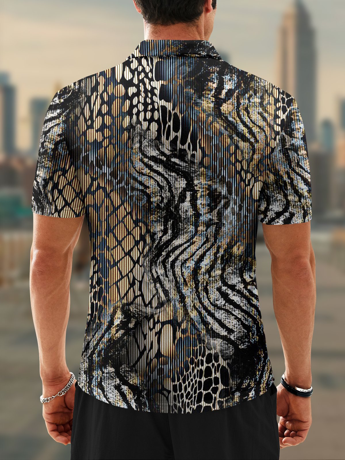 Moisture Wicking Gradient Color Abstract Leopard Short Sleeve Golf Polo