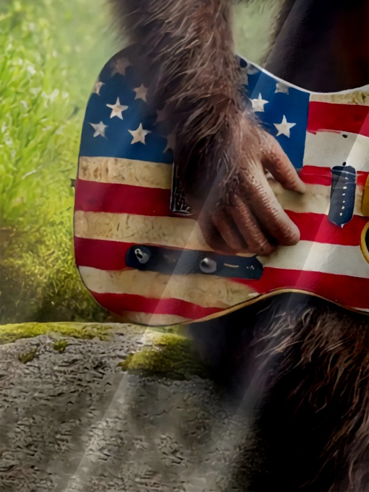 Moisture-wicking Western Cowboy Bigfoot Music American Flag Guitar Chest Pocket Natioanal Patriotic Shirt