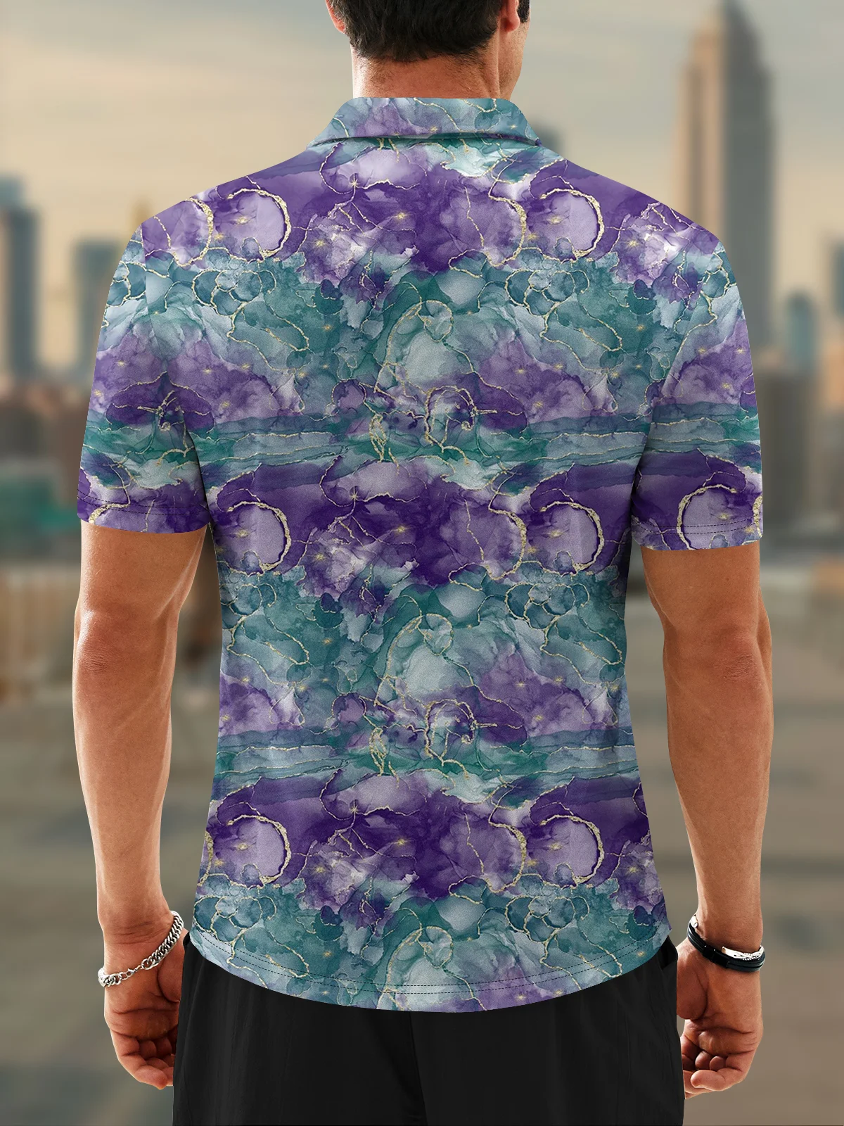 Moisture Wicking Abstract Gradient Short Sleeve Golf Polo