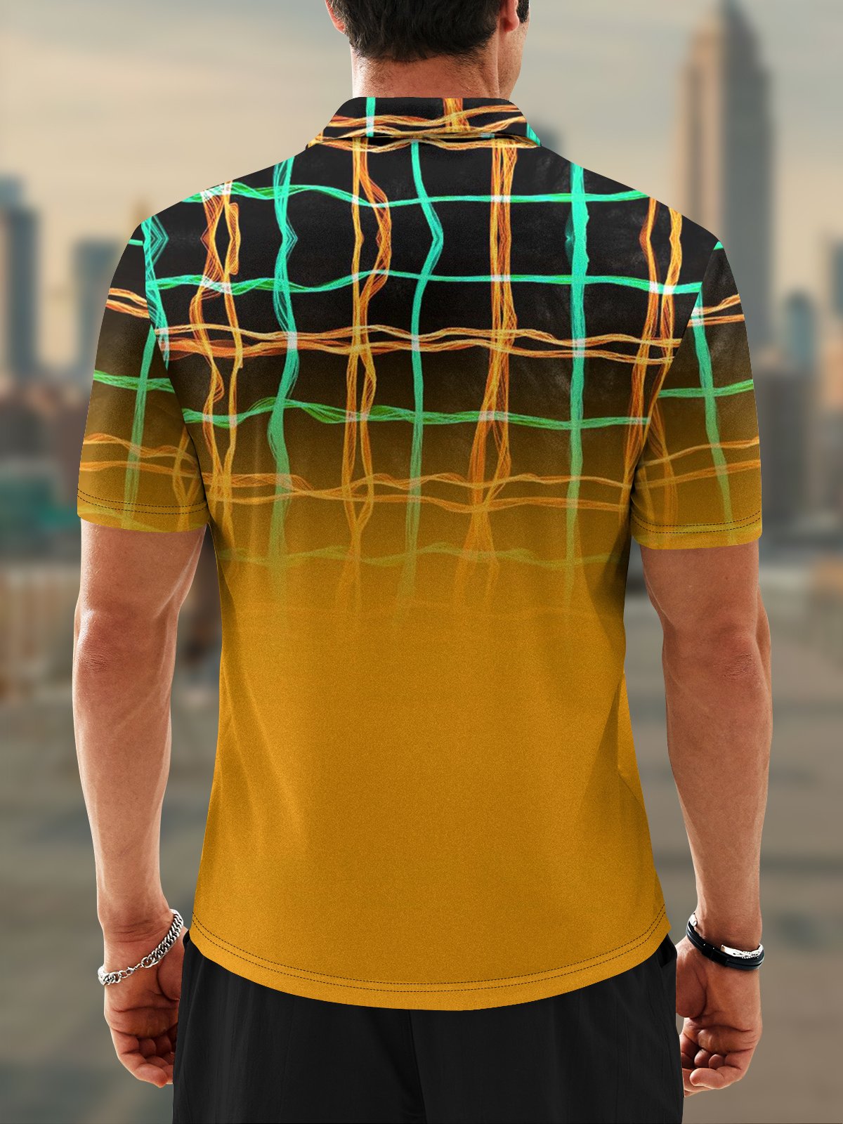Moisture Wicking 3D Abstract Gradient Color Geometric Short Sleeve Golf Polo