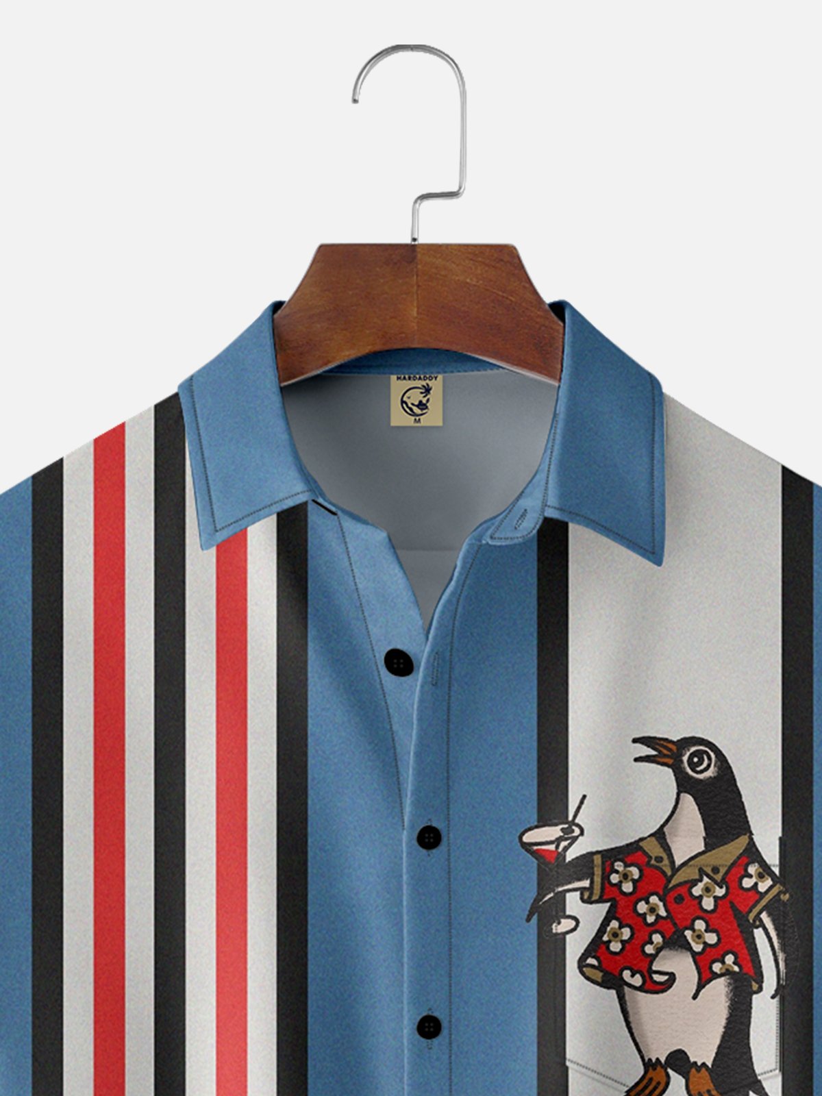 Moisture-wicking Penguin Cocktail Young Fun Chest Pocket Bowling Shirt