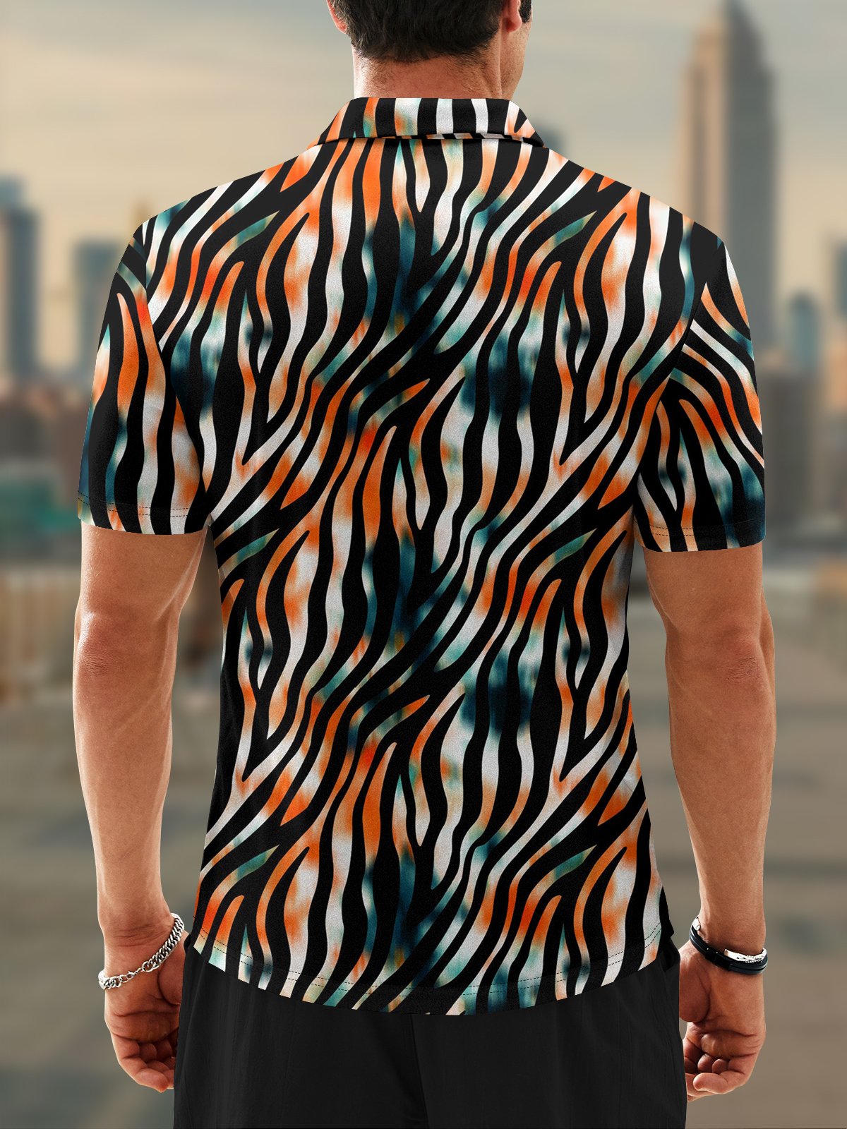 Moisture Wicking Gradient Color Zebra Print Short Sleeve Golf Polo