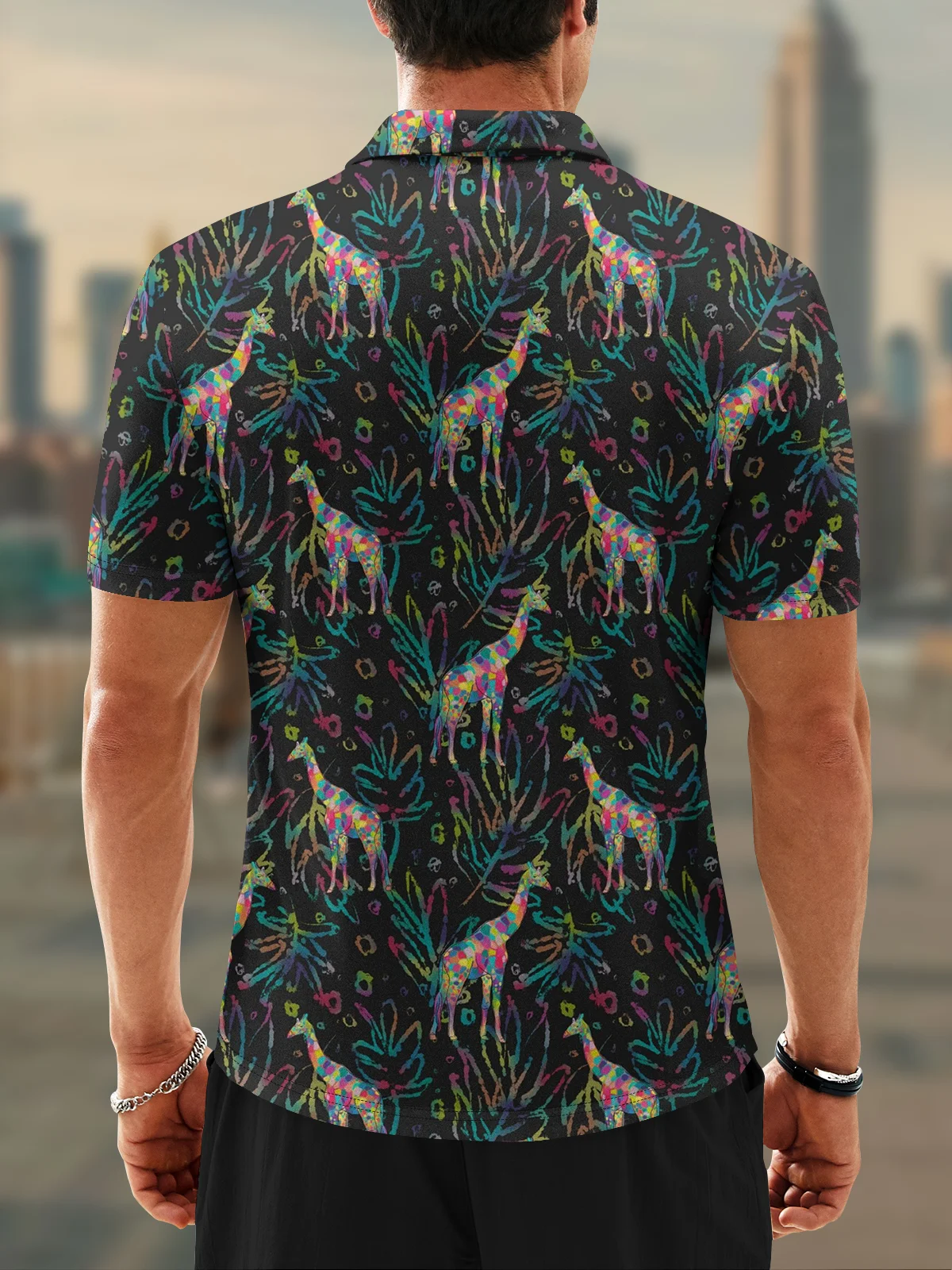 Moisture Wicking Rainbow Color Block Giraffe Short Sleeve Golf Polo