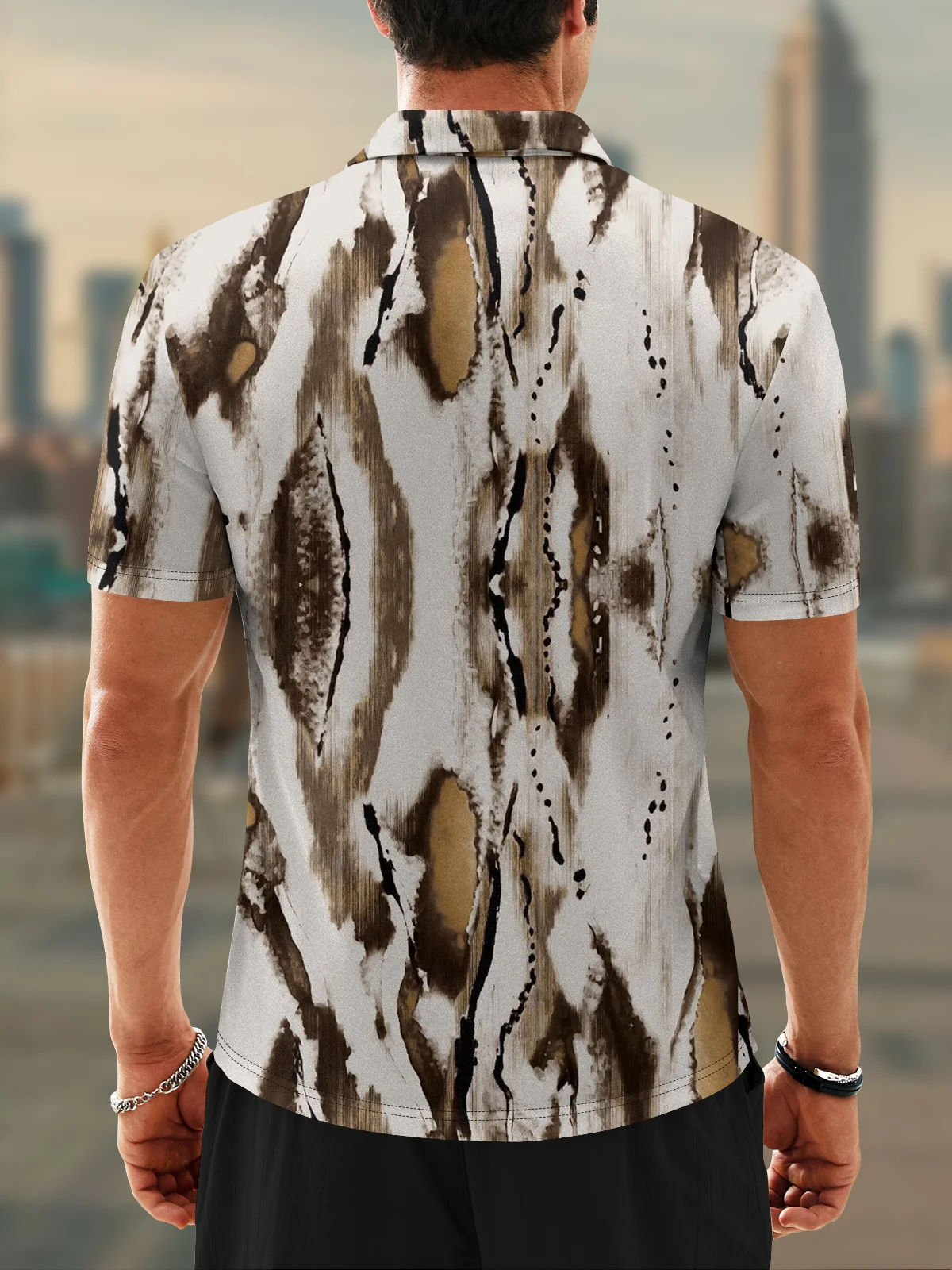 Moisture Wicking Abstract Wood Grain Texture Short Sleeve Golf Polo