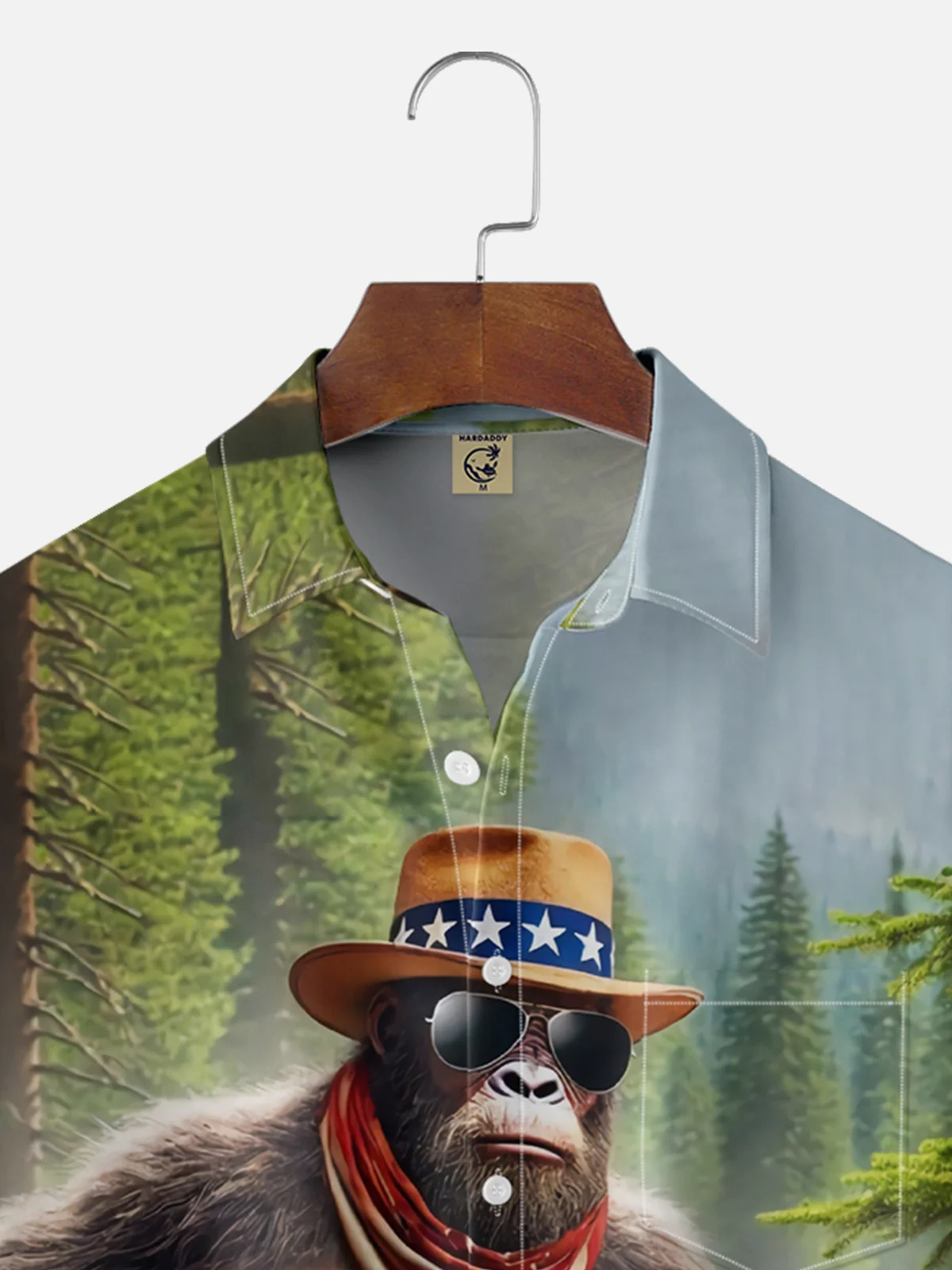 Moisture-wicking Western Cowboy Bigfoot Music American Flag Guitar Chest Pocket Natioanal Patriotic Shirt